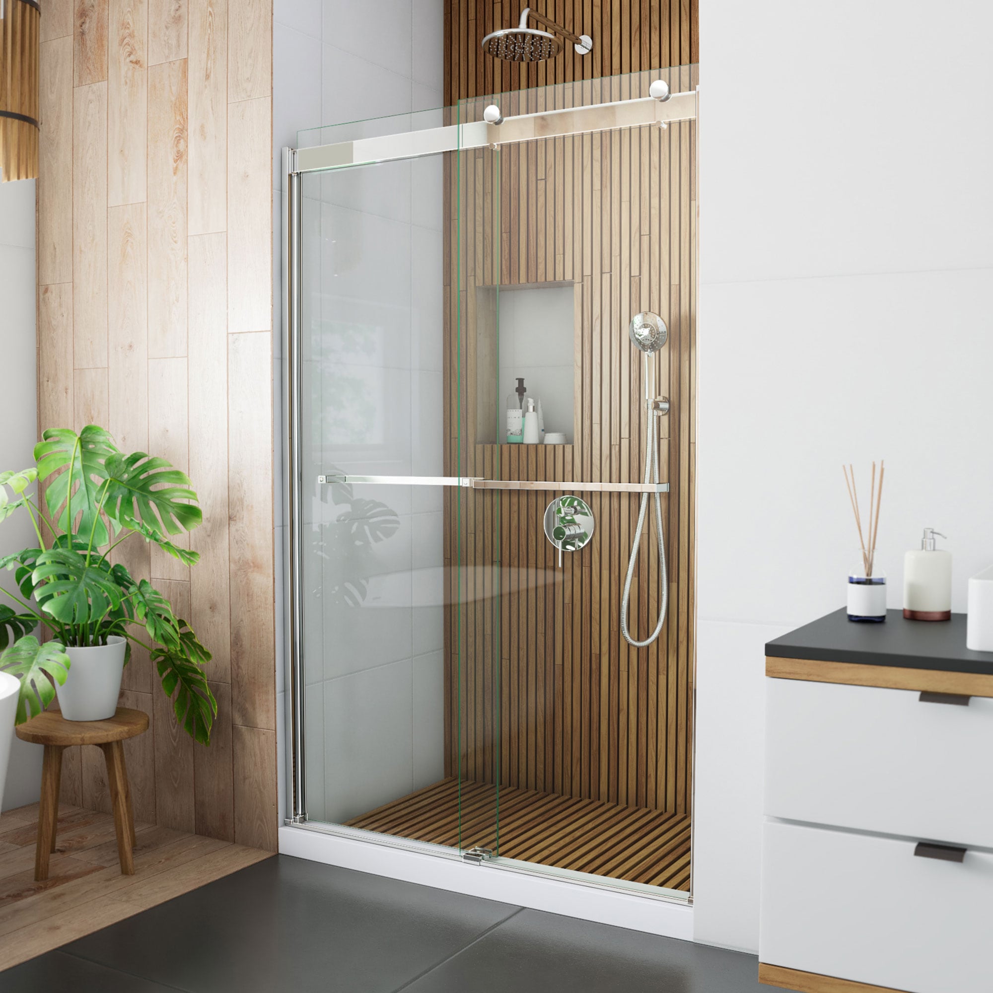 DreamLine SHDR-6348762-01 Sapphire Chrome 44-in to 48-in W x 76-in H Semi-frameless Bypass Sliding Shower door 5/16-in Thick Clear Glass