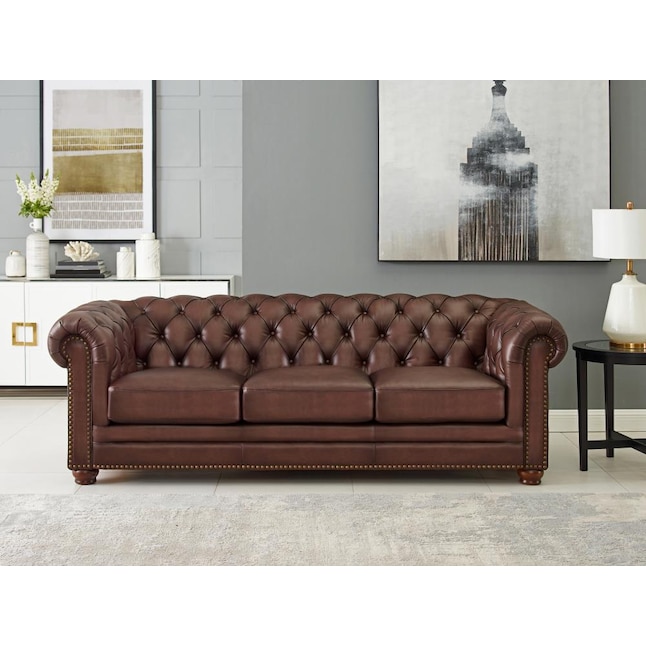 Hydeline Aliso Midcentury 2-Piece Genuine Leather Pecan Living Room Set ...