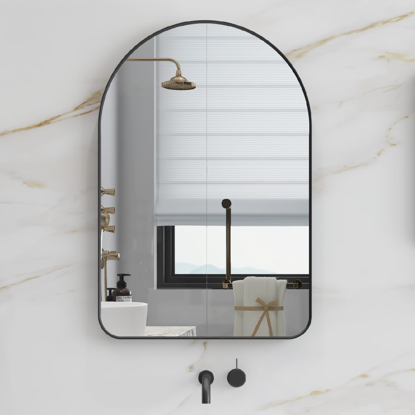 Forclover ALW65-24R 24-Inches x 36-Inches Framed Arch Bathroom Vanity Mirror ( Black Framed )