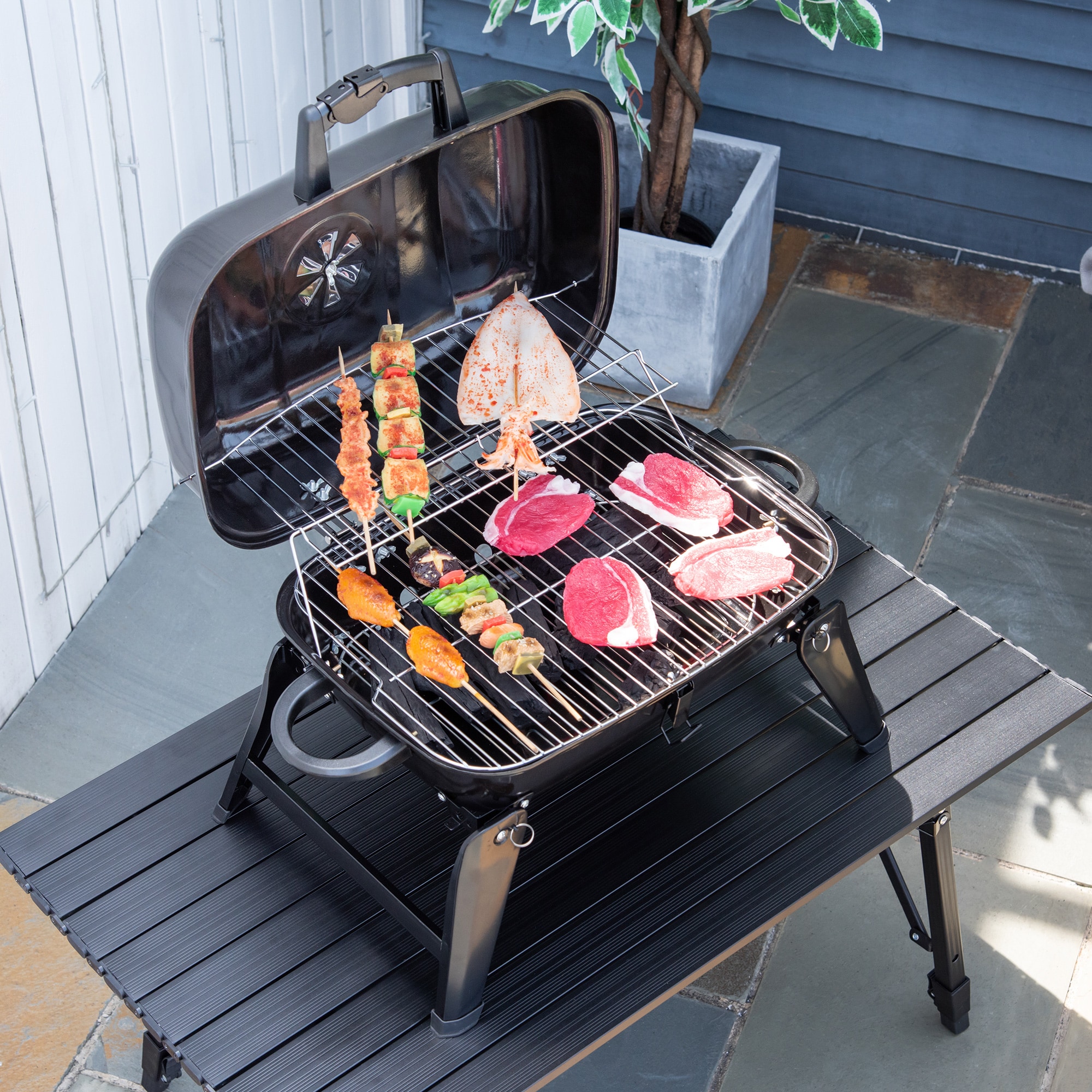 Outsunny 17.75-in W Black Charcoal Grill in the Charcoal Grills department  at