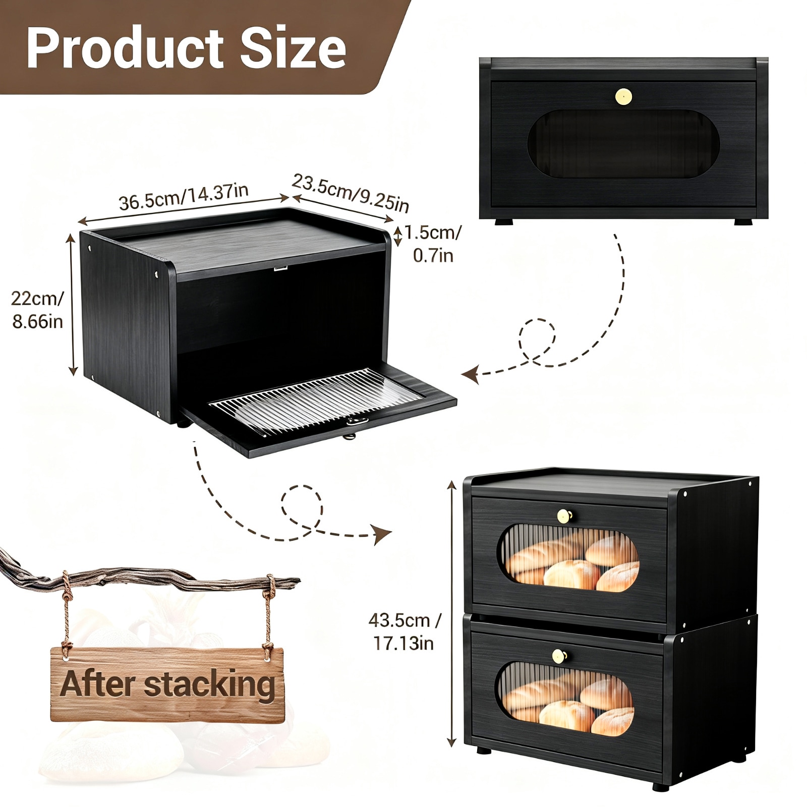 Garvee Vintage Wooden Bread Container for Kitchen Countertop-Stackable ...