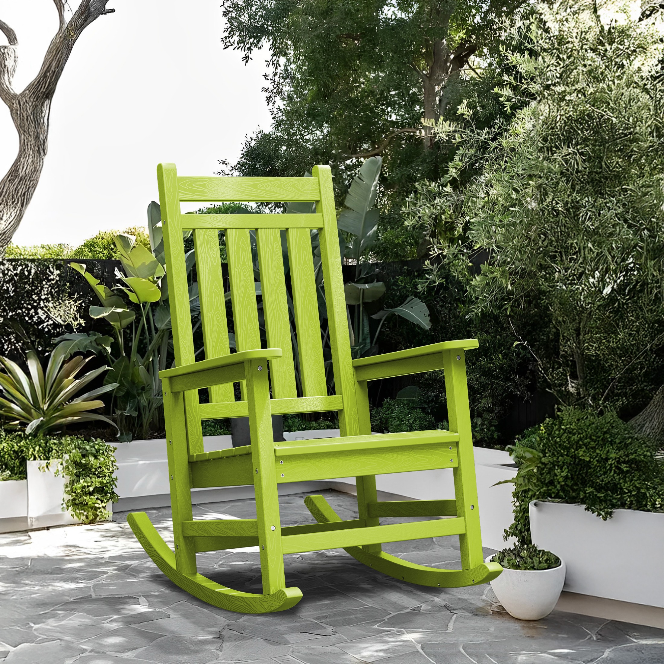 JEAREY TRYWGBYY-BLACK HDPE High-back Patio Rocking Chair Apple Green HDPE Frame Adirondack Chair with Slat Seat