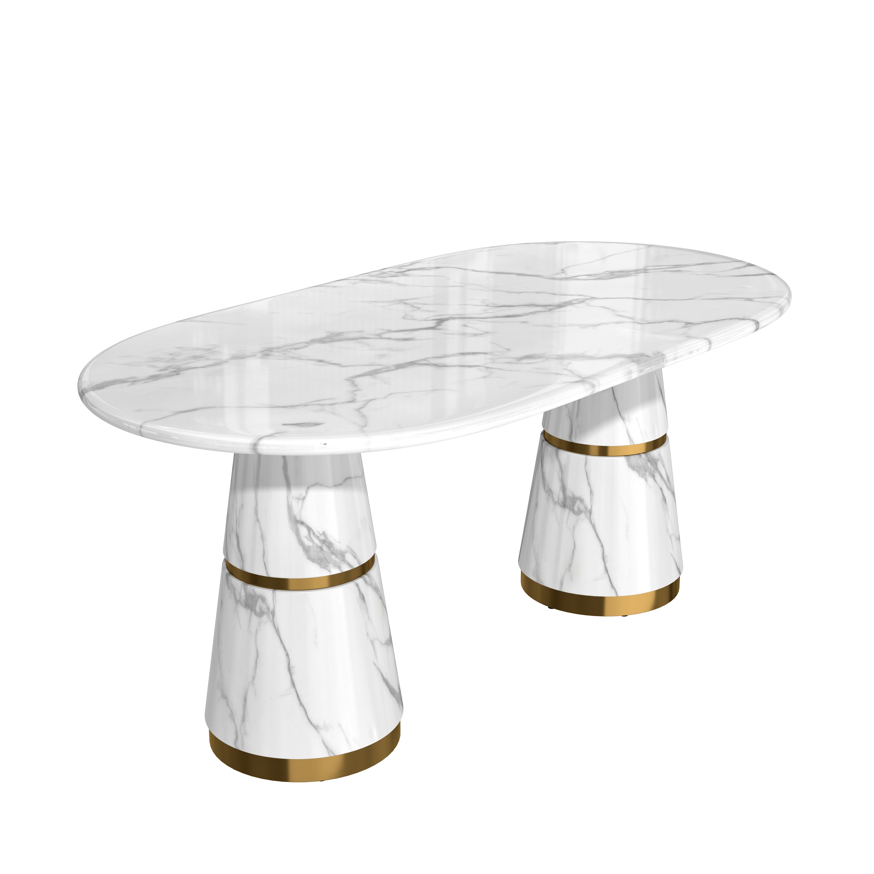 Clihome CL-M-DT-1344B White Contemporary/Modern Dining Table, Marble with White Composite 70.87-in L x 29.92-in H
