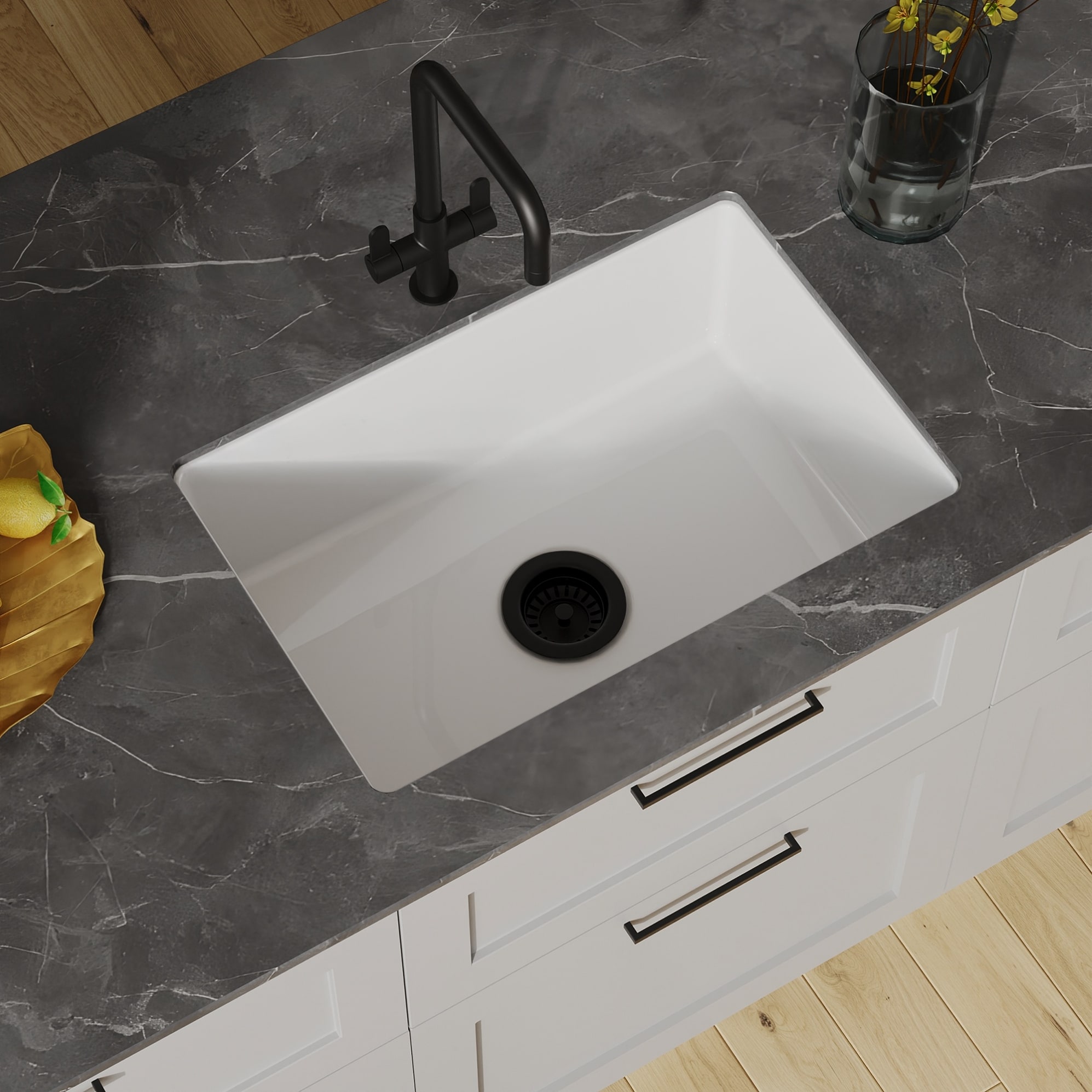 Ruvati Fiamma Undermount 28-in x 19-in Fireclay Single bowl Kitchen Sink