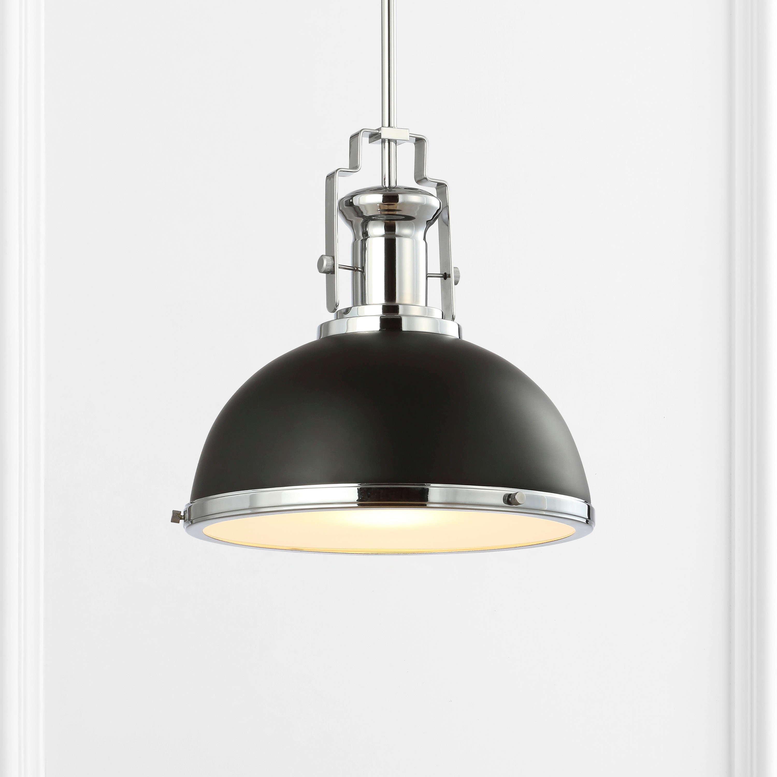 JONATHAN  Y JYL9536B Homer 13" Modern Industrial Iron 1 -Light Black/Chrome French country/cottage Dome Medium Hanging Kitchen island light