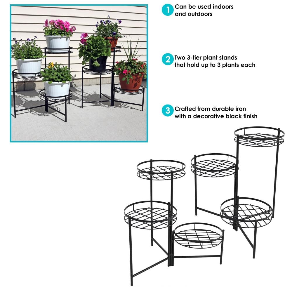 Black Iron 3-Tiered Indoor/Outdoor Plant Stand Set