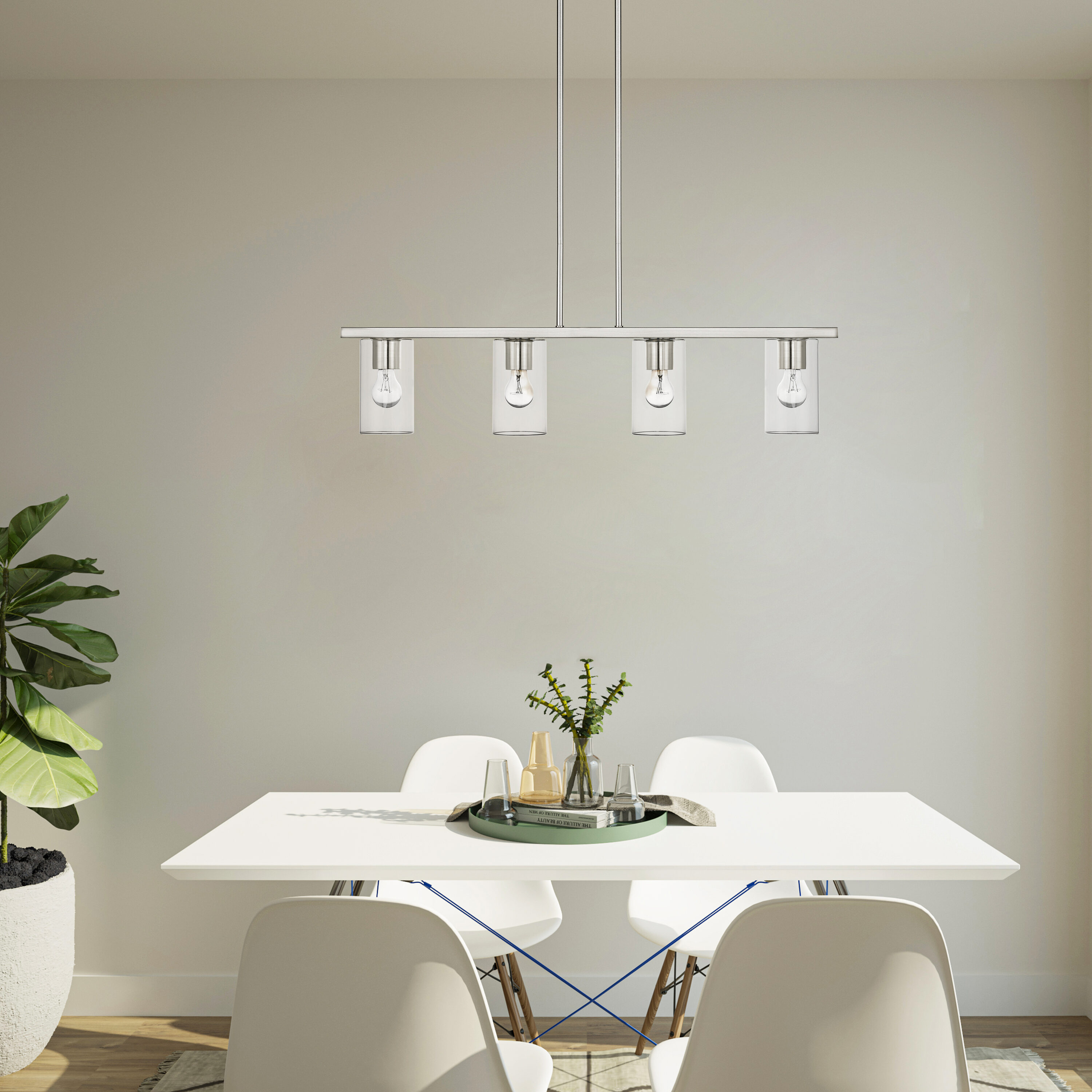 Brushed Nickel 4-Light Crystal Chandelier with Clear Glass