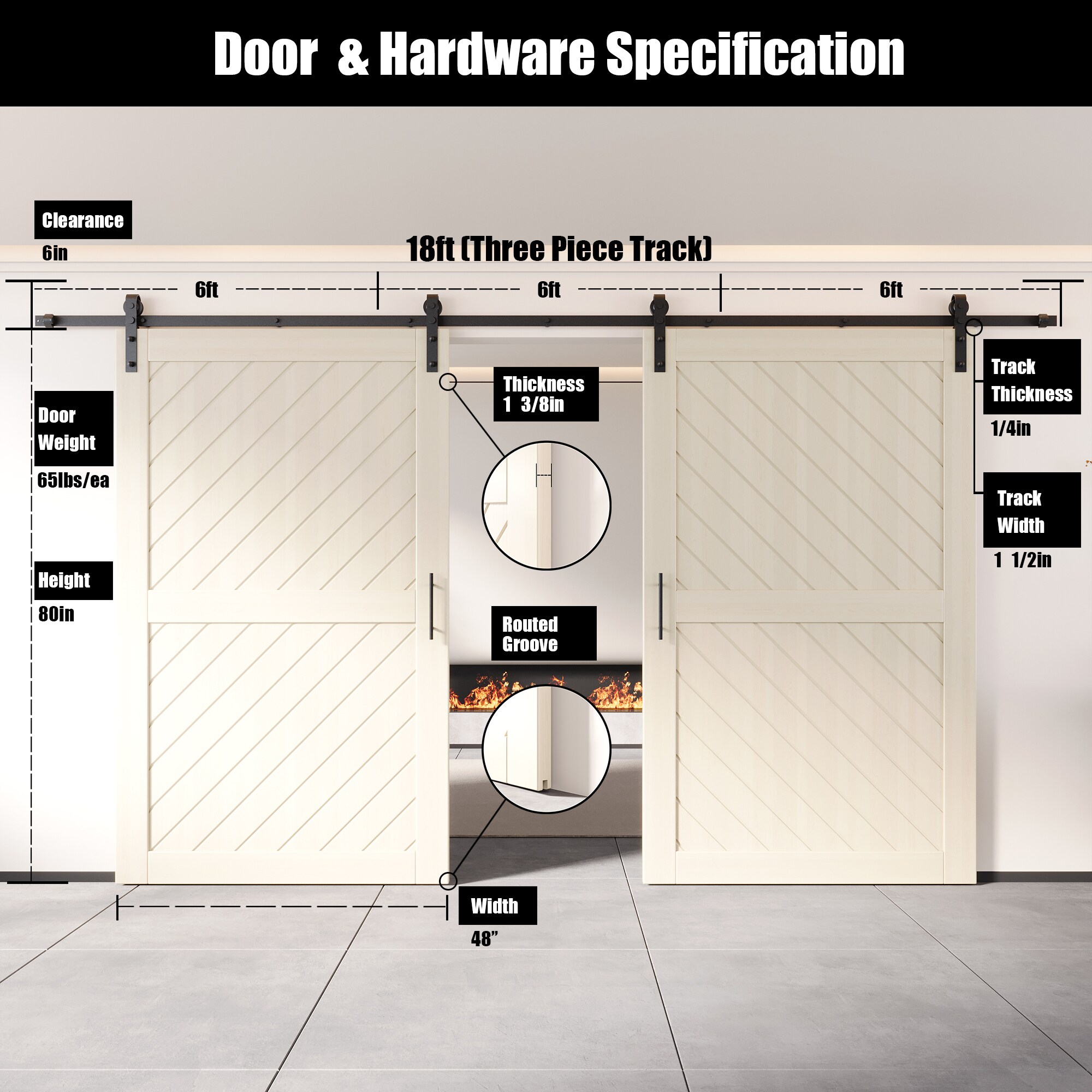 HOMACER YT2H216C-XT1-4880-TG Barn-Doors - View #2