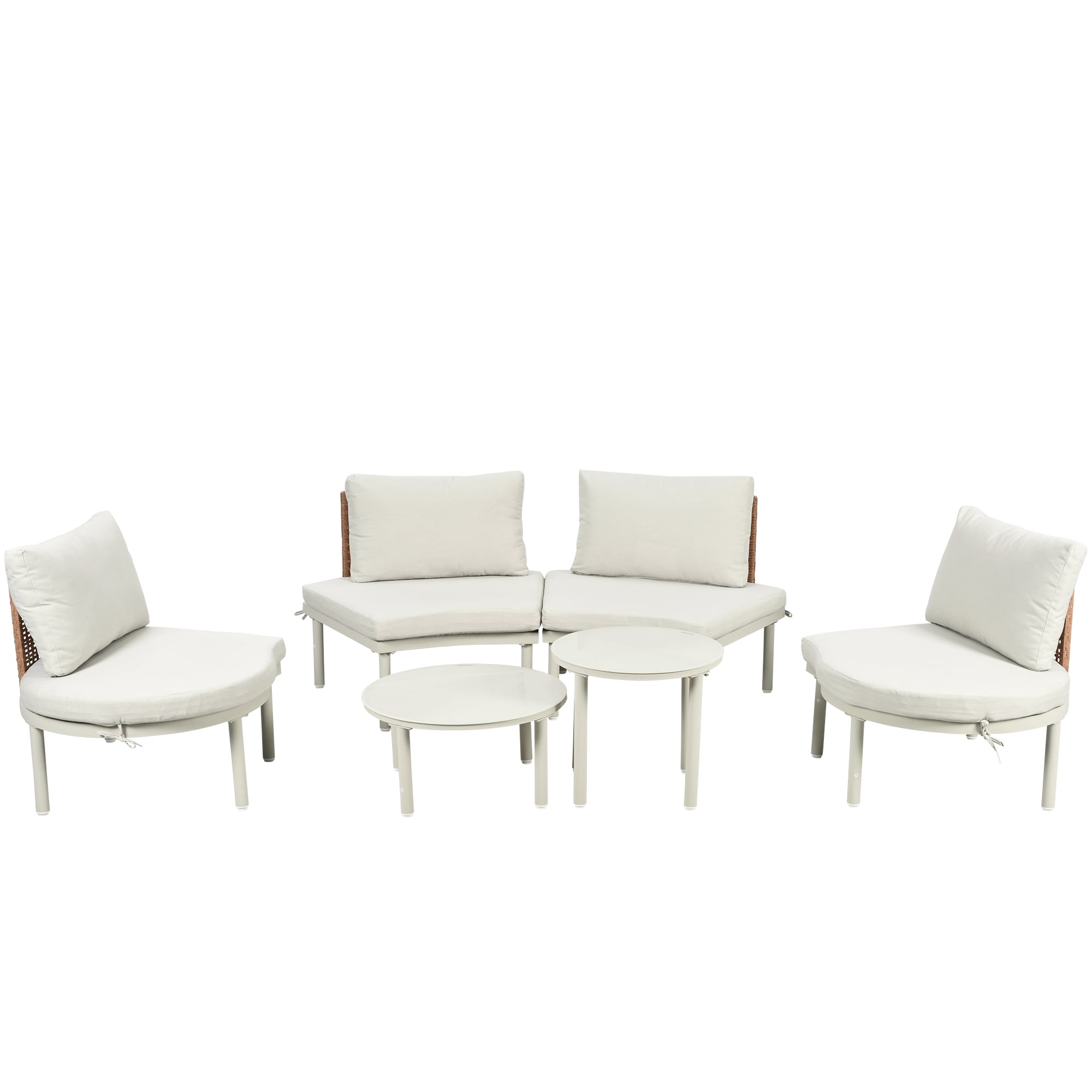 SINOFURN SYA020351BG Wicker Outdoor Sectional with Beige Cushions and Iron Frame