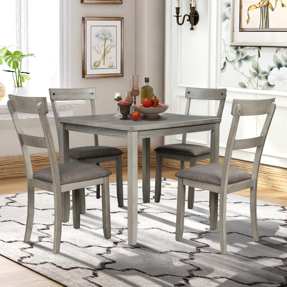 CASAINC Light Grey Rustic Dining Room Set with Square Table (Seats 4
