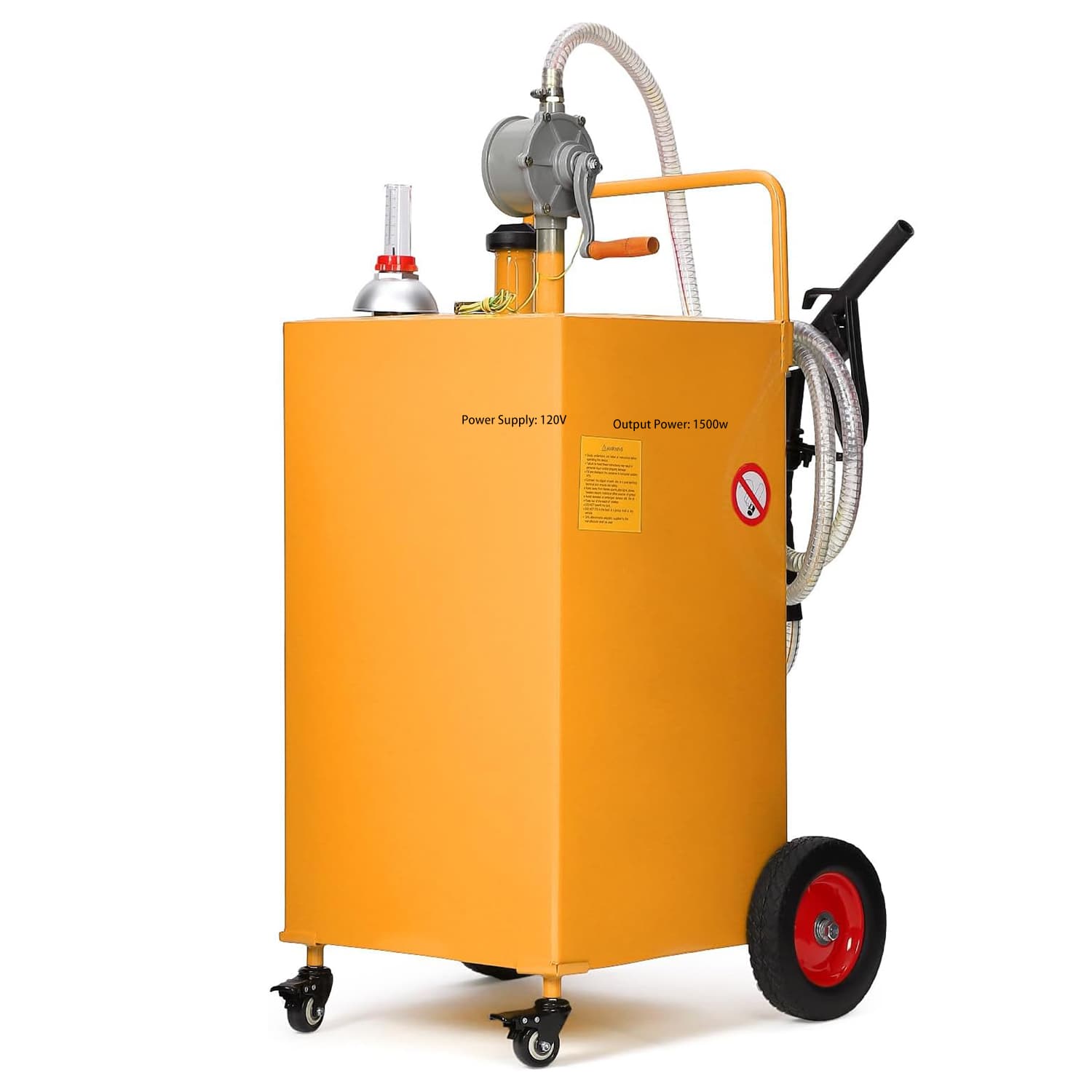Garvee Heavy Duty 35 Gallon 4 Wheel Mobile Fuel Caddy Manual Transfer Pump Dual Fuel Storage Tank Orange Version For Truck Boat Lawn Mower Farm Use