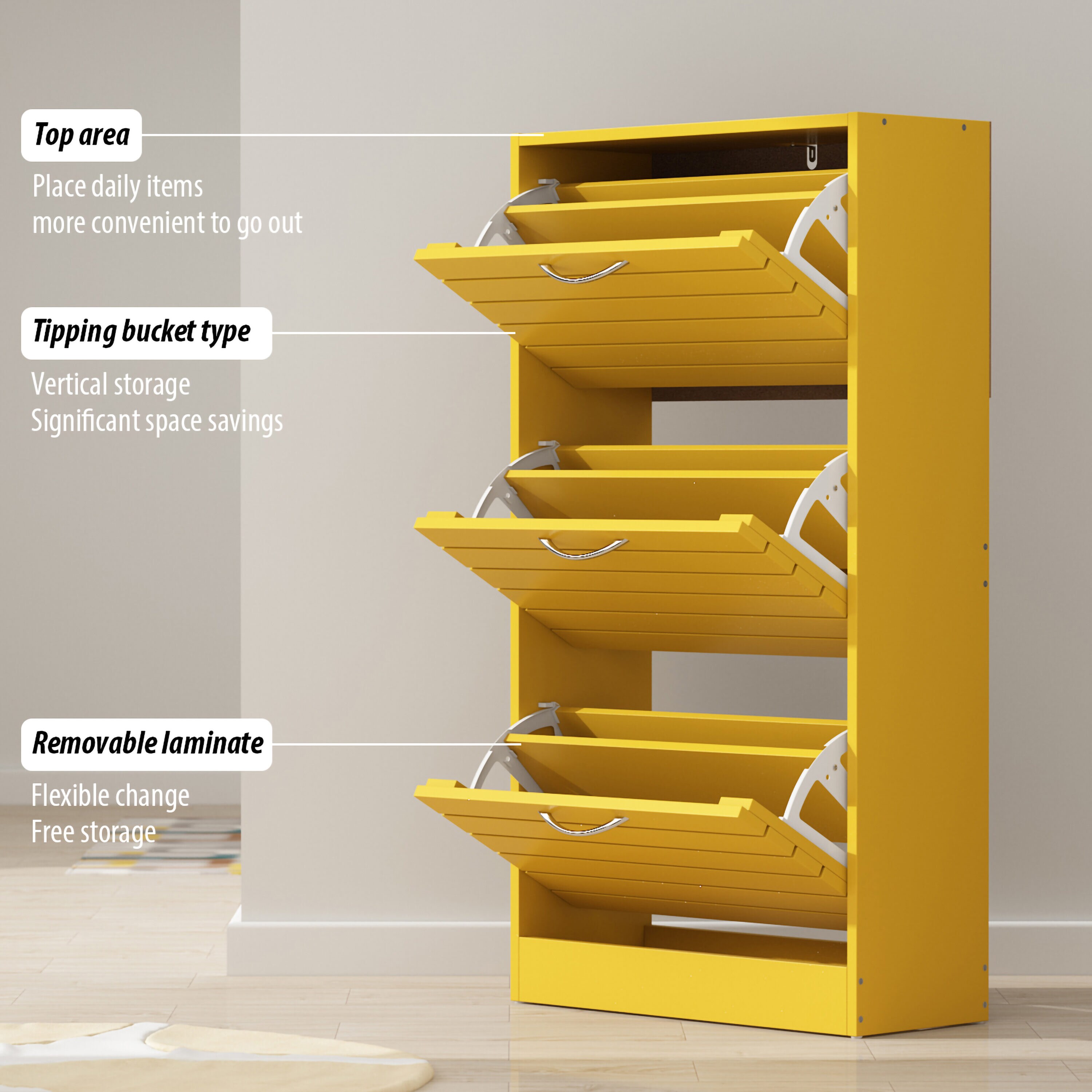 Yellow department Storage Tier Shoe the Pair in Composite Shoe H Cabinet 3 10 FUFU&GAGA at 42.3-in
