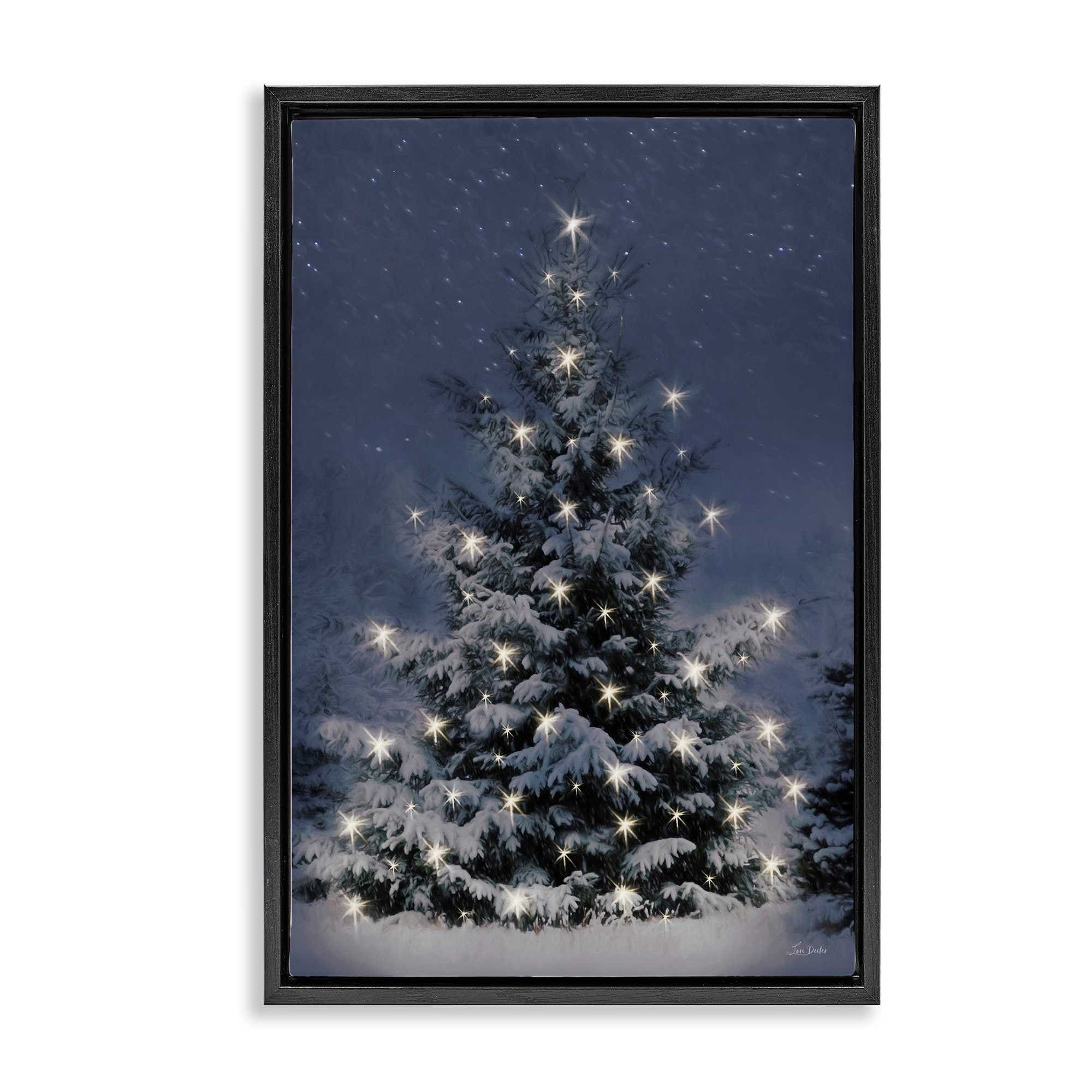 Stupell Industries BT-535-FFB-16X24 Snowy Nighttime Christmas Tree Black Framed Floater Canvas Wall Art By Lori Deiter 17 x 25