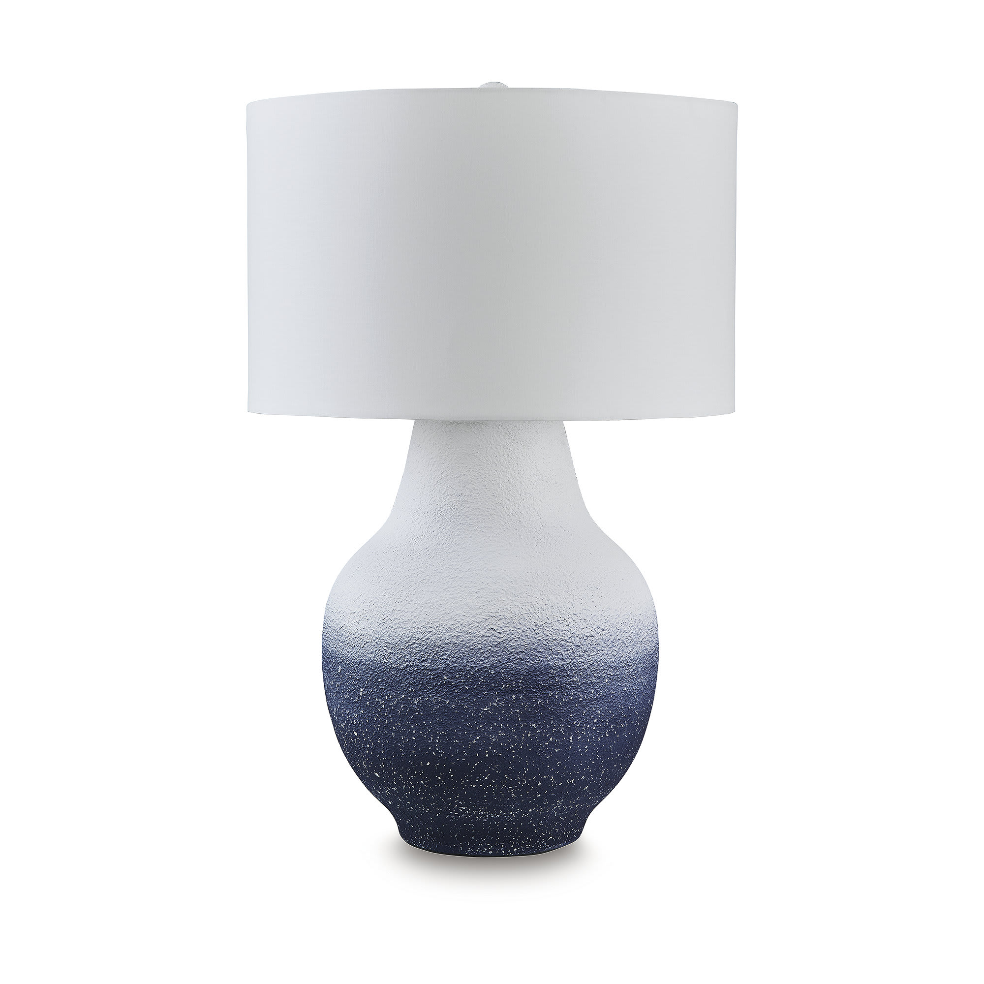 Signature Design by Ashley Dashland Metal Table Lamp White/Navy Ombre 20 inch Wide Coastal Drum Shade