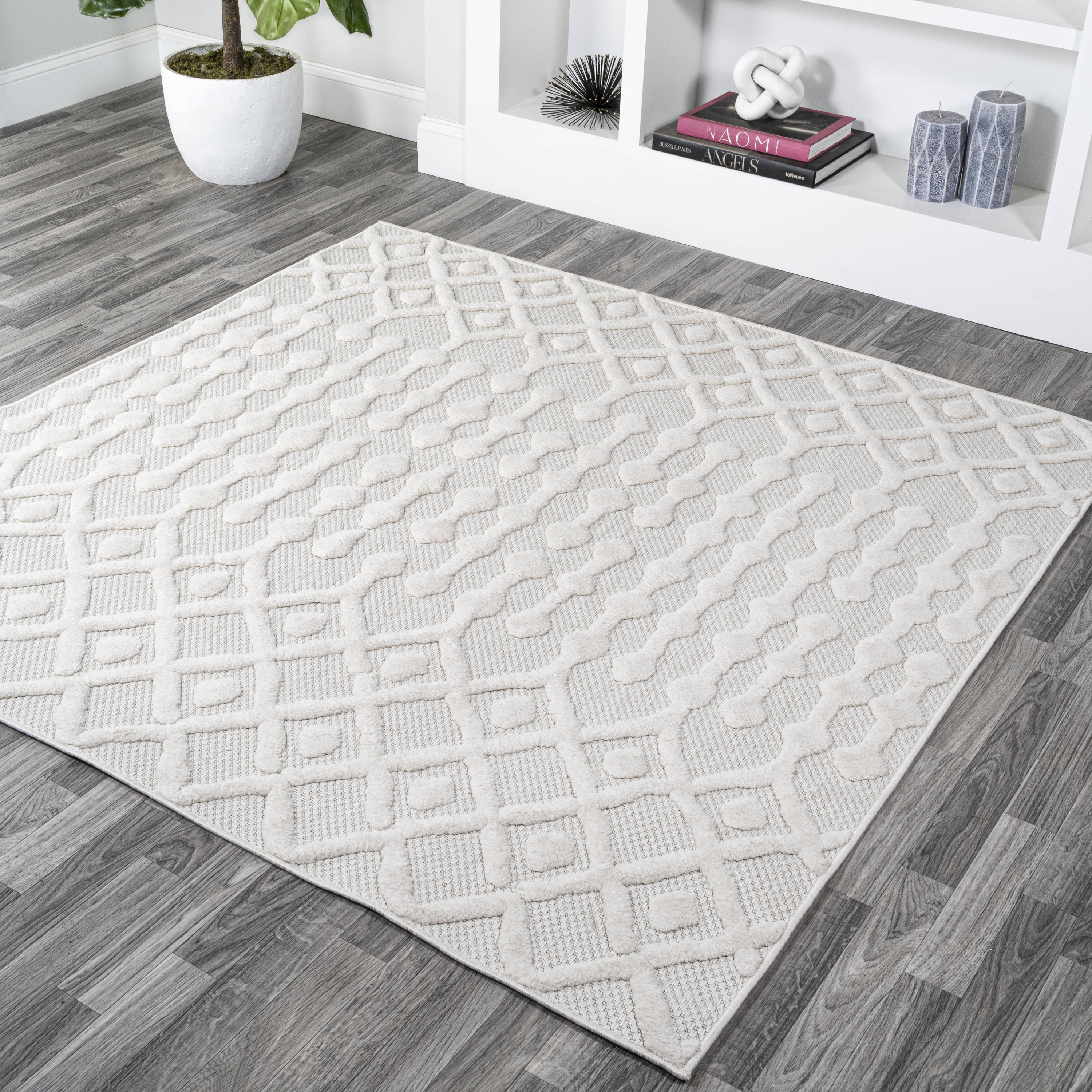 JONATHAN  Y IBZ103D-5SQ IBIZA Peralta Moroccan Diamond 5 x 5 (ft) Loomed Polypropylene Ivory Square Indoor/Outdoor Geometric Bohemian/Eclectic Area rug