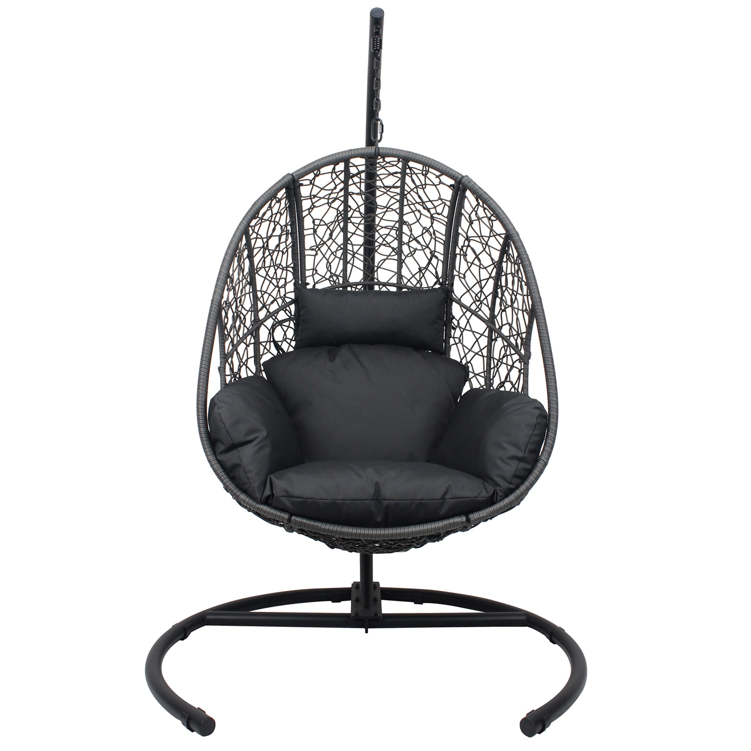 Bybafun YA0100151 Wicker Black Steel Frame Hanging Egg Chair with Gray Cushioned Seat