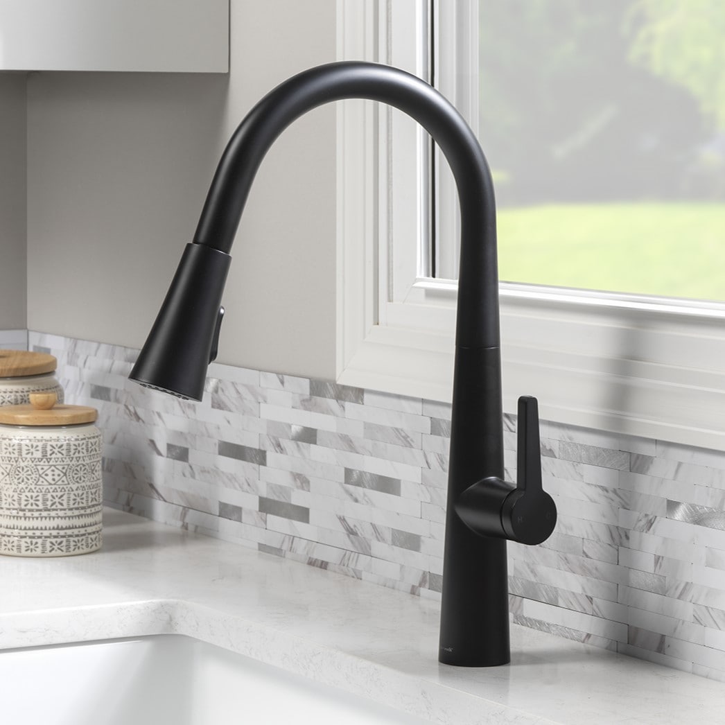 allen + roth 21-K131HMB-AR Bryton Matte black Single Handle Deck-mount Pull-down Kitchen Faucet with Sprayer ( Deck Plate Included )