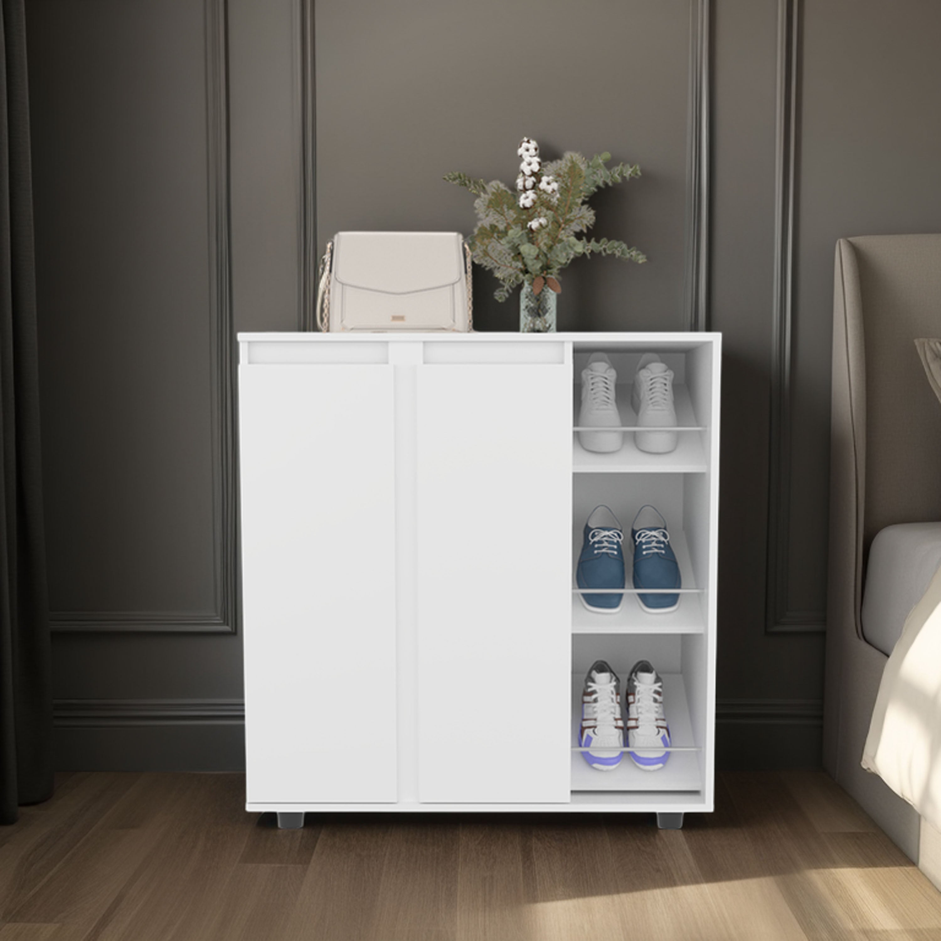 Blisstyle - White 2-Door Shoe Storage Cabinet with 8 Enclosed Shelf Inch 36 High 34.1 Wide 13.9 D...