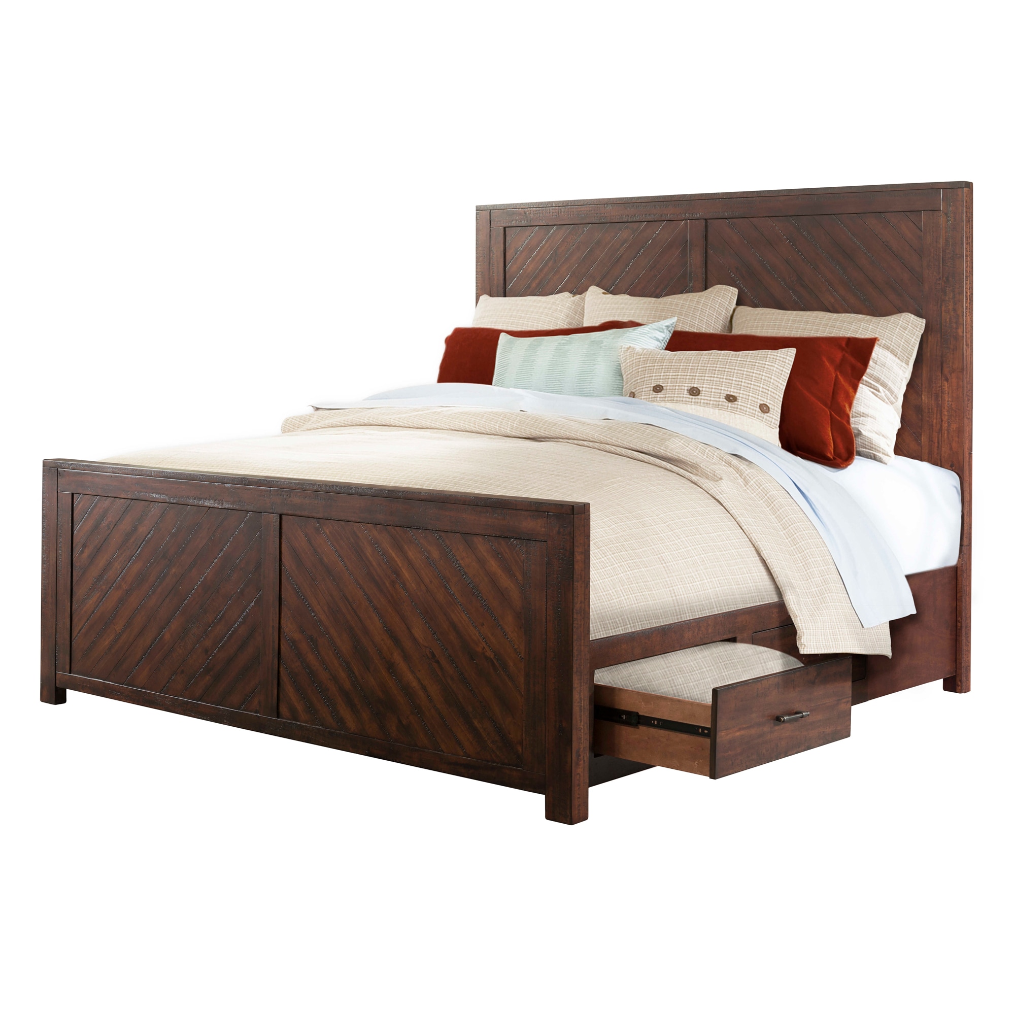 Dex Walnut Brown King Platform Bed with Storage Drawers