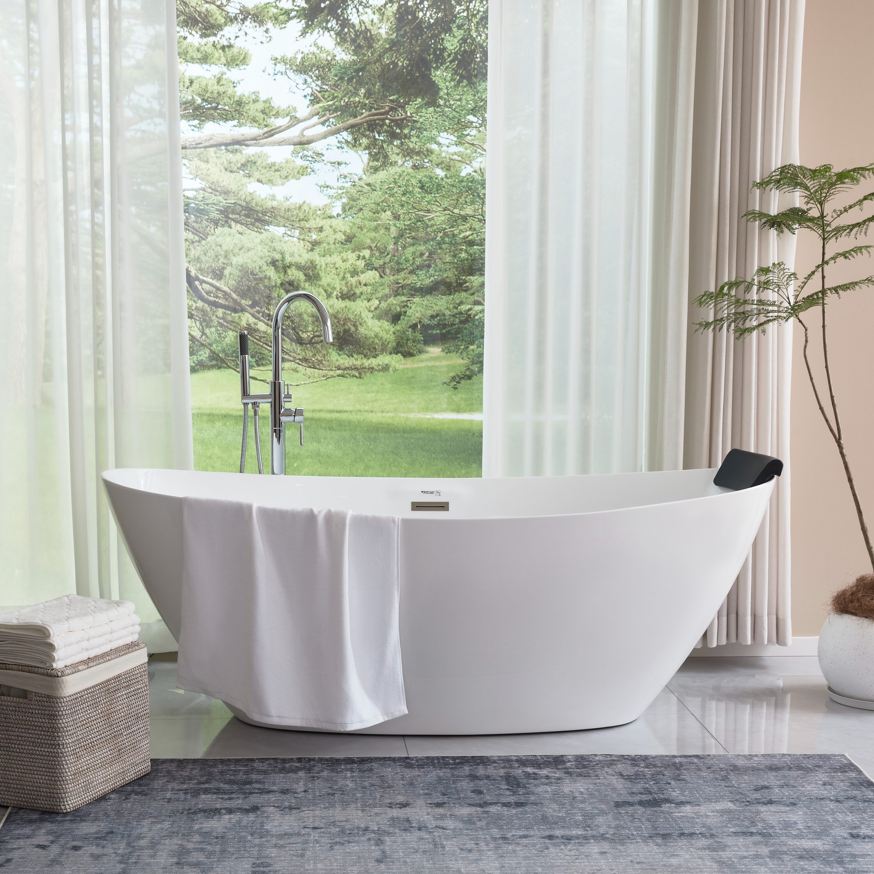 71" White Acrylic Freestanding Soaking Bathtub