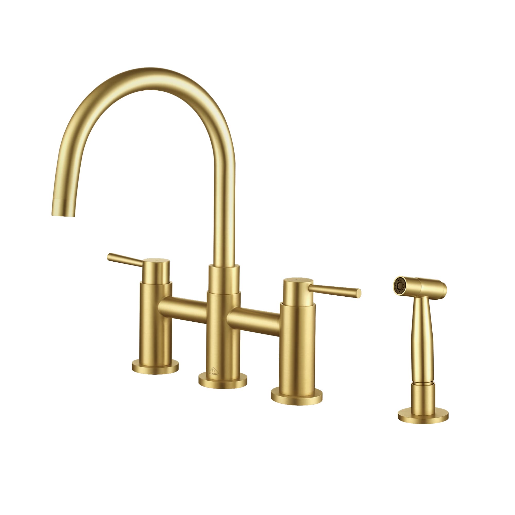 CASAINC CASA02GP17CH Brushed Gold Double Handle Deck-mount Bridge Kitchen Faucet with Sprayer ( Side Sprayer Included )