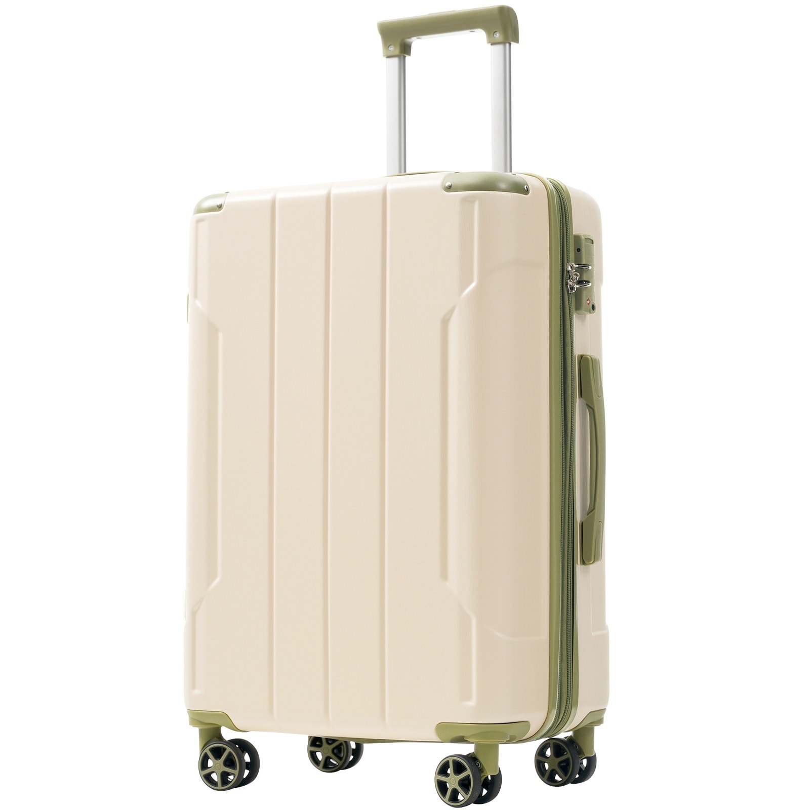 LIVACA 24 inch White and Green Hardshell ABS Lightweight Expandable Luggage Set with Double Universal Wheels