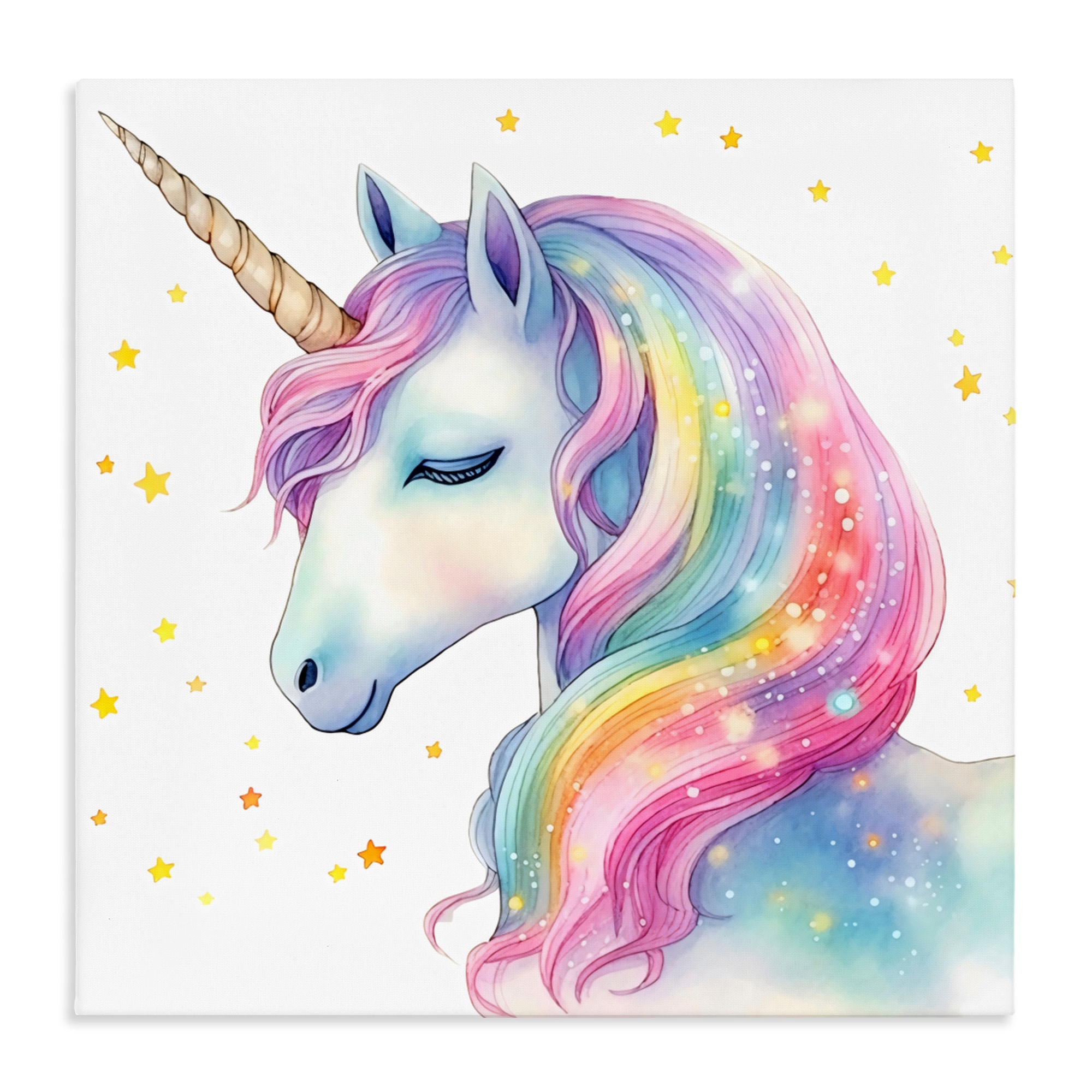 Stupell Industries - Enchanted Rainbow Mane Unicorn Canvas Art 17 x 17