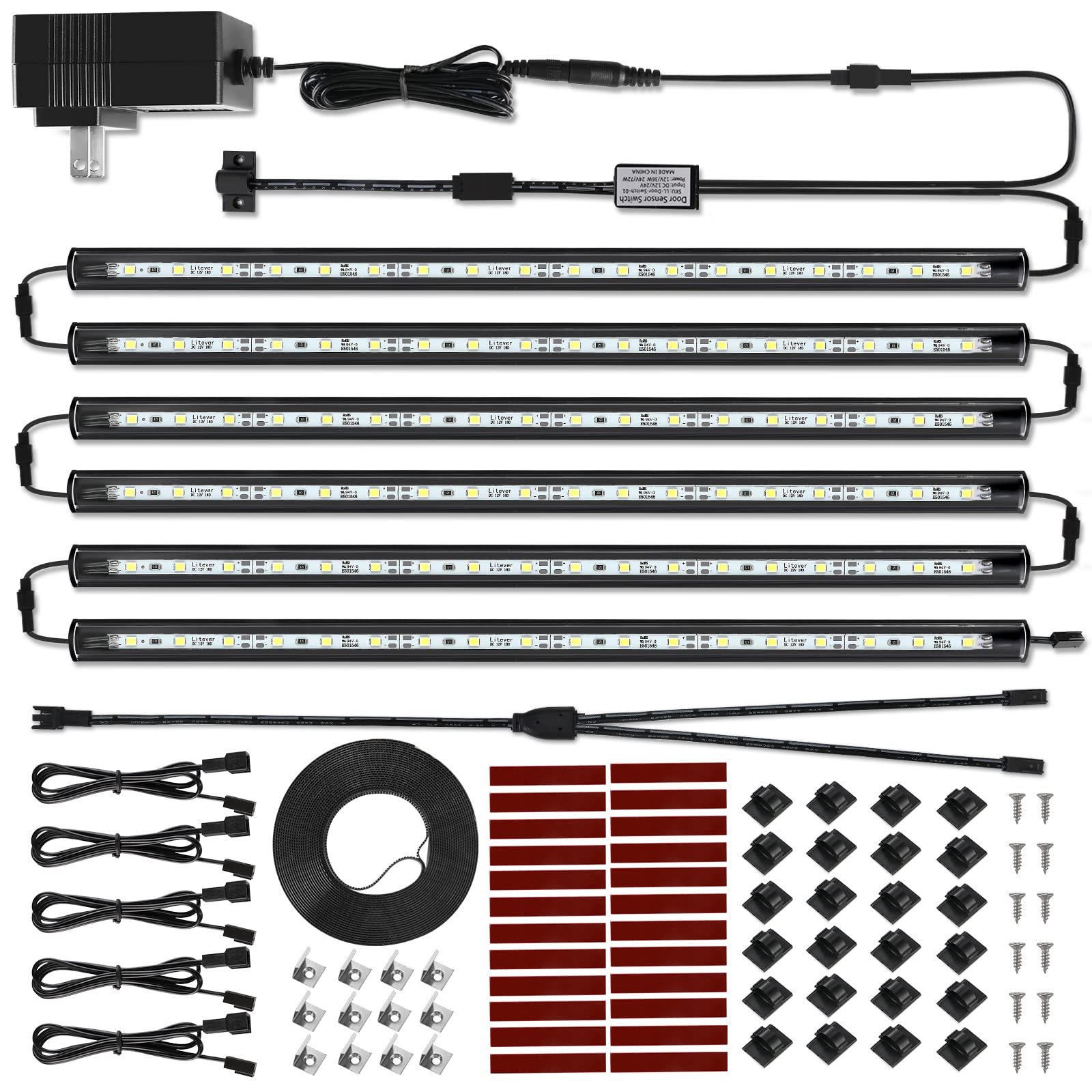 Anqtovp  6 pcs 12 inch LED Safe Lighting Kit Automatic Door Activated Plug-In Slim Light Bars for Gun Safe Closet Cabinet Pantry 215 Lumens 5000K