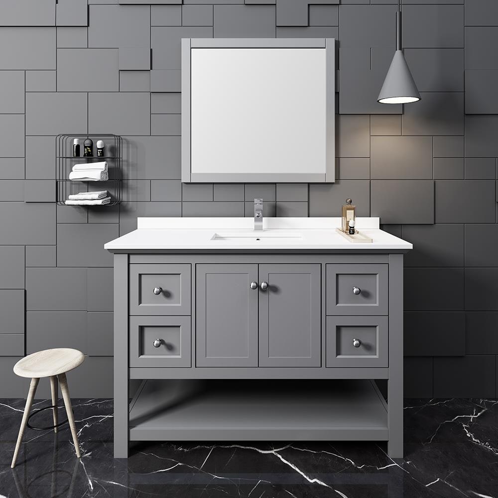 Fresca FVN2348GR Manchester 48-in Gray Undermount Single sink Bathroom Vanity with White Quartz Top (Mirror Included)