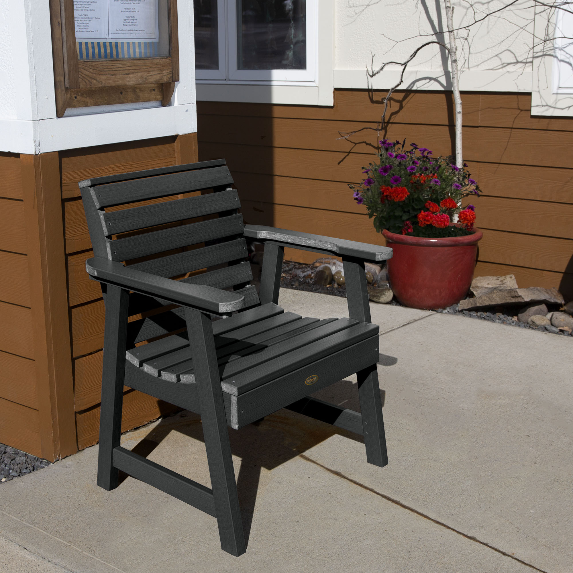highwood CM-CHGSQ02-BKE Sequoia Professional Black Poly-lumber Frame Stationary Conversation Chair with Slat Seat