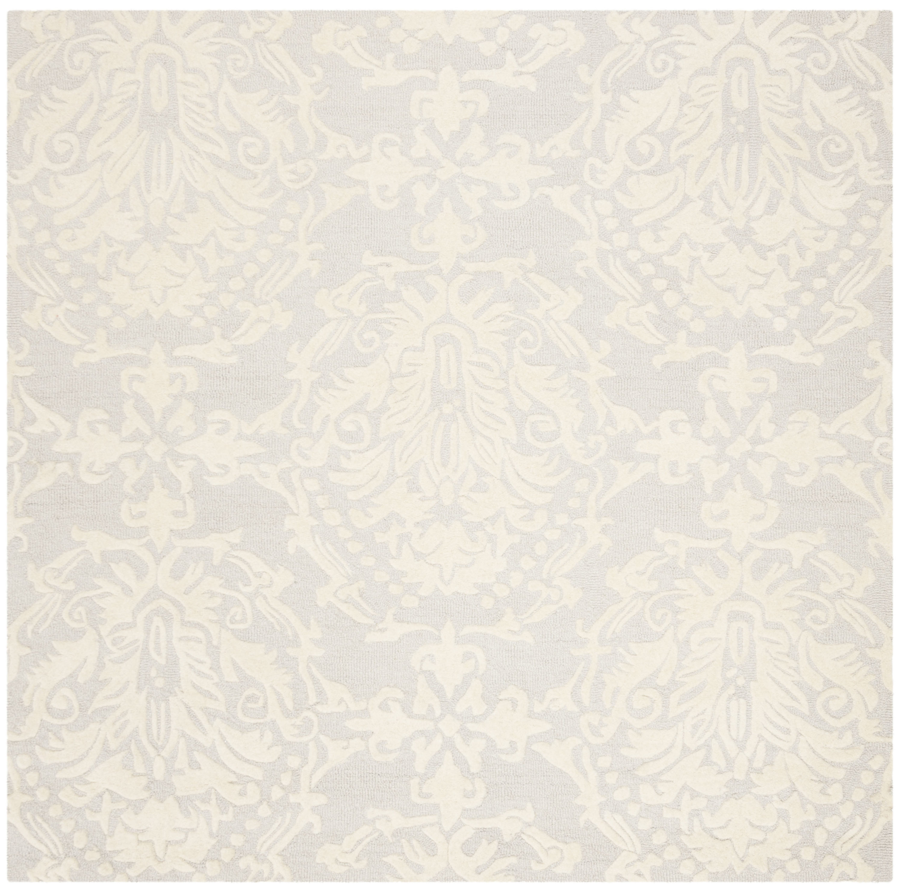 Ivory Floral Handmade Tufted Wool Square Area Rug