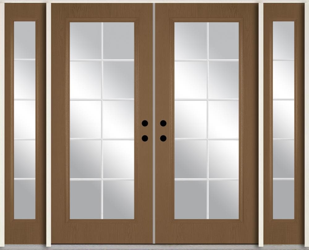 RELIABILT LO890000 96-in x 80-in x Fiberglass Full lite Right-hand inswing Woodhaven Stained Prehung Double Front Door with Sidelights Insulating core with Grilles