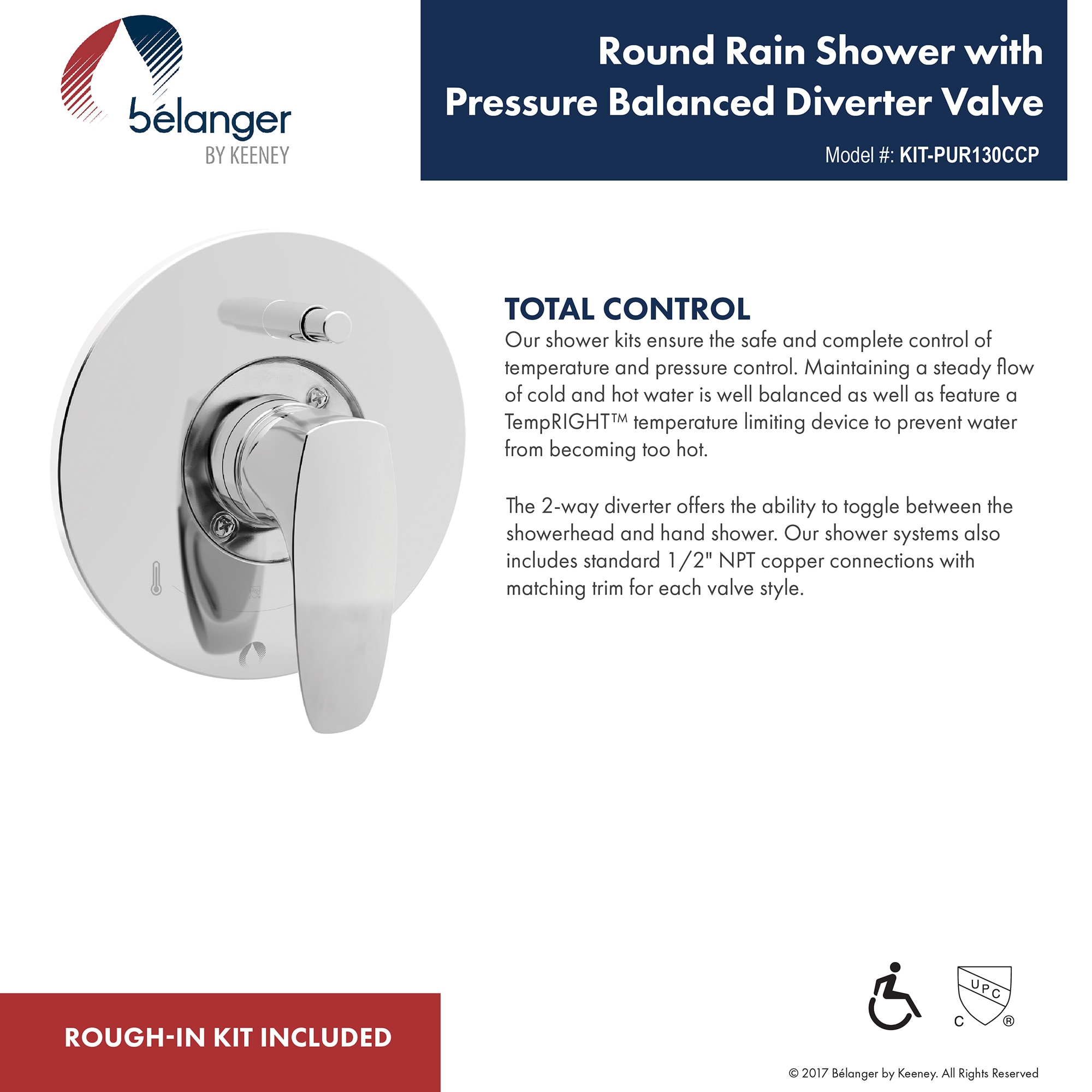 Belanger PUR Polished Chrome 1-handle Single Function Round Shower ...