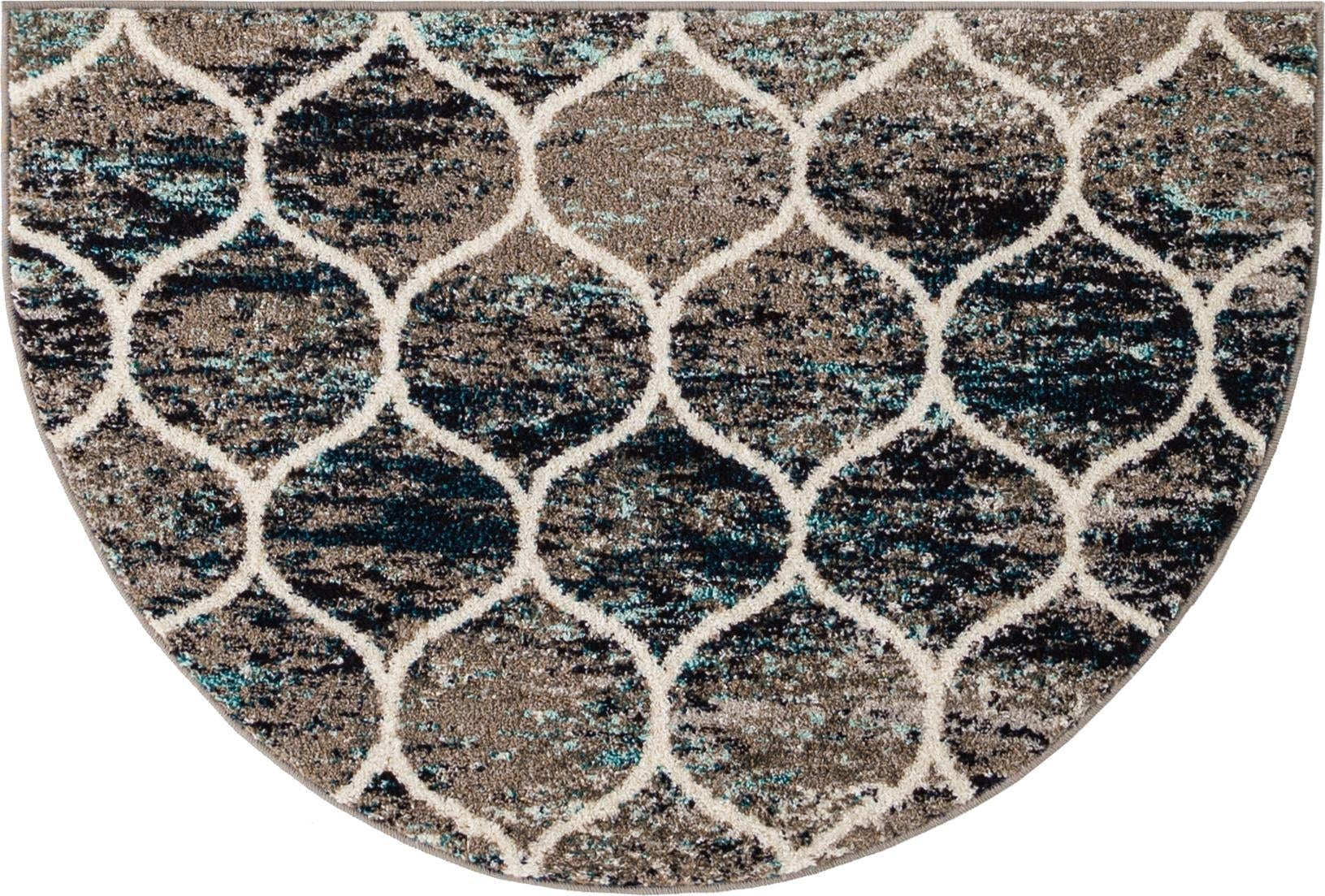Unique Loom 3185489 Trellis Frieze 3 x 4 (ft) Loomed Polypropylene Blue Multi Half-round Indoor Trellis Area rug