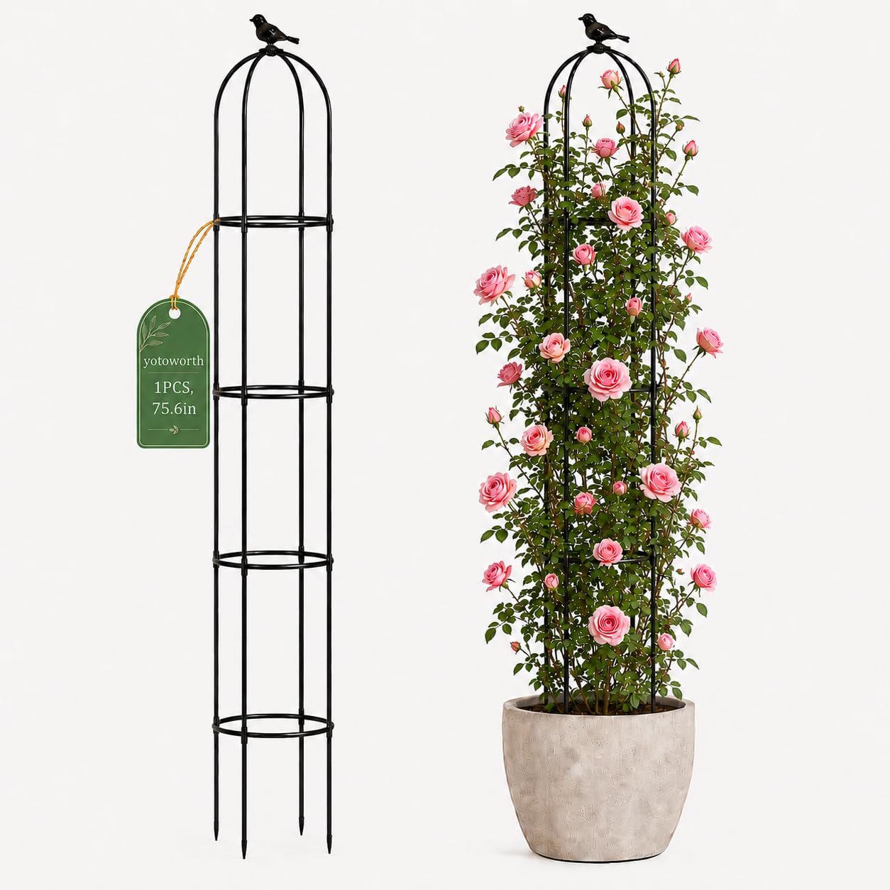 CJGQ 70 In Steel Obelisk Garden Trellis for Climbing Plants Rust-Resistant Plastic-Coated Support for Roses Vines Tomatoes Cucumbers and Vegetables Matte Black Finish