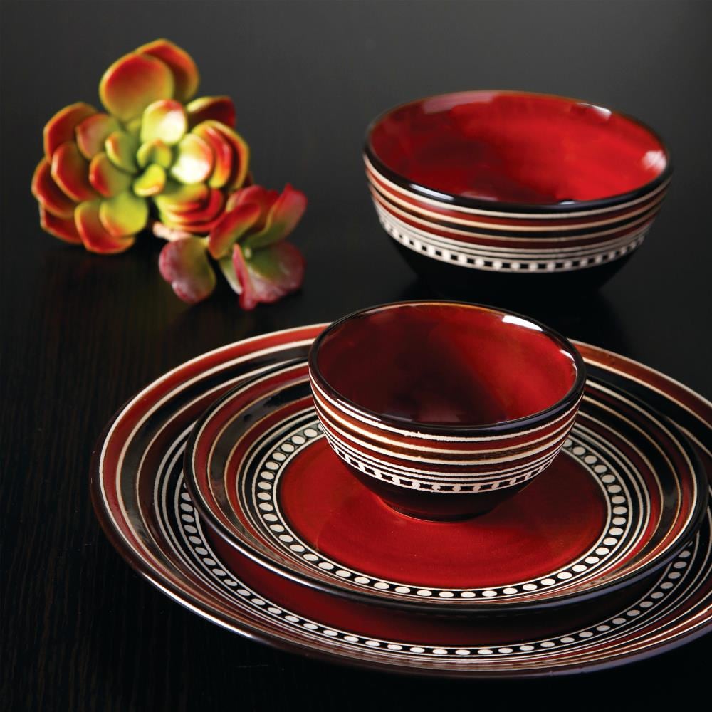 Red and Black Ceramic 16-Piece Dinnerware Set