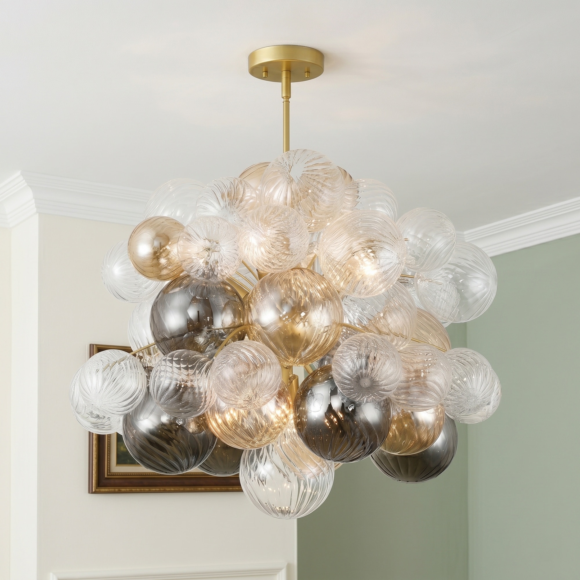 ACROMA Mikaylynn 8 -Light Satin Gold Bare bulb Metal Chandelier