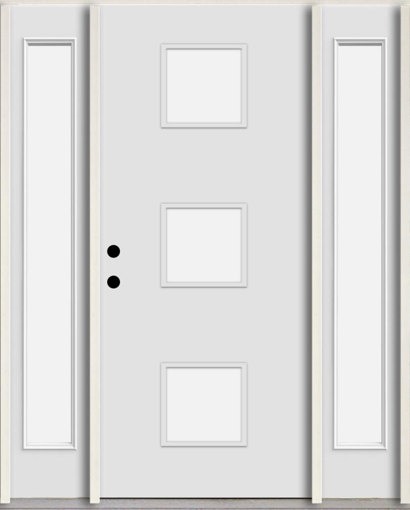 RELIABILT LO1066323 Spotlights 60-in x 80-in x 4-5/8-in Fiberglass 1/4 lite Right-hand inswing Arctic White Paint Painted Prehung Front Door with Sidelights Insulating core
