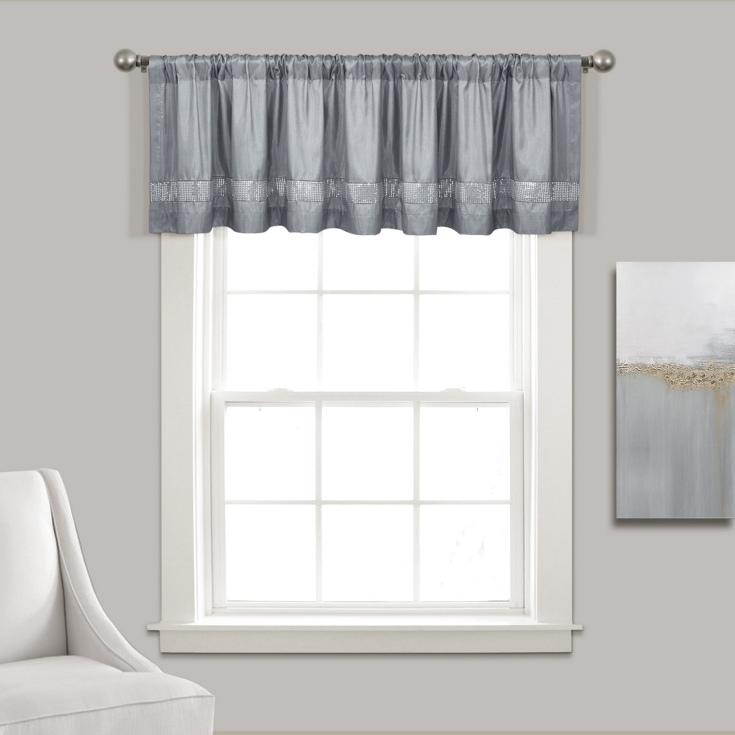 Lush Decor 16T006687 18-Inches Gray Polyester Rod pocket Valance