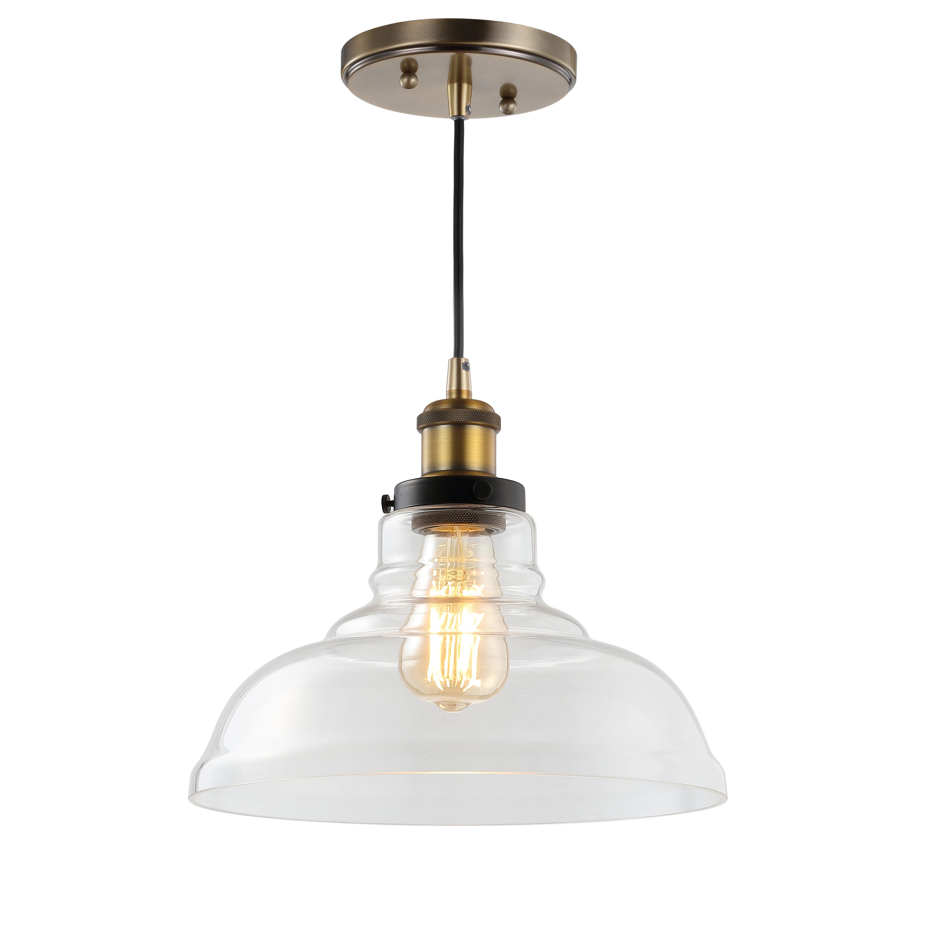 Litchfield 11" Brass and Glass Farmhouse LED Pendant