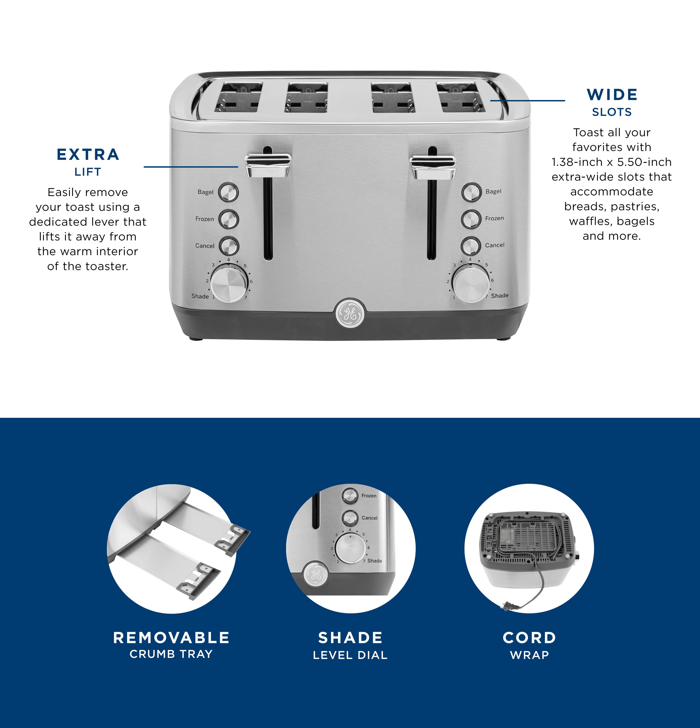 GE 4-Slice Stainless Steel 1500-Watt Toaster in the Toasters