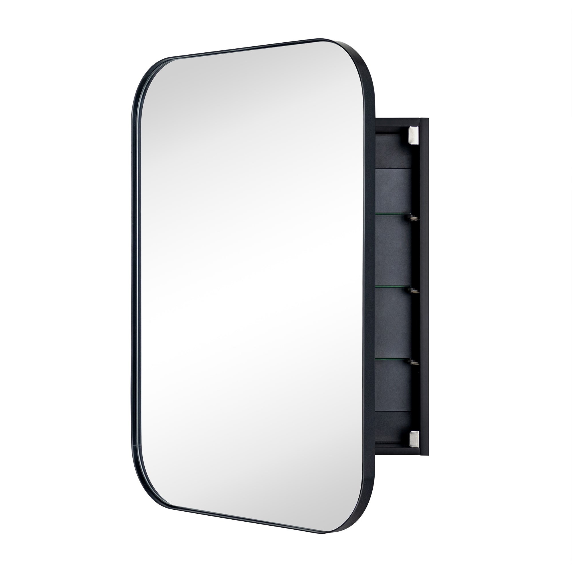 TEHOME GC-XB0014 22-in x 30-in Surface/Recessed Mount Matt Black Mirrored Rectangle Soft Close Medicine Cabinet