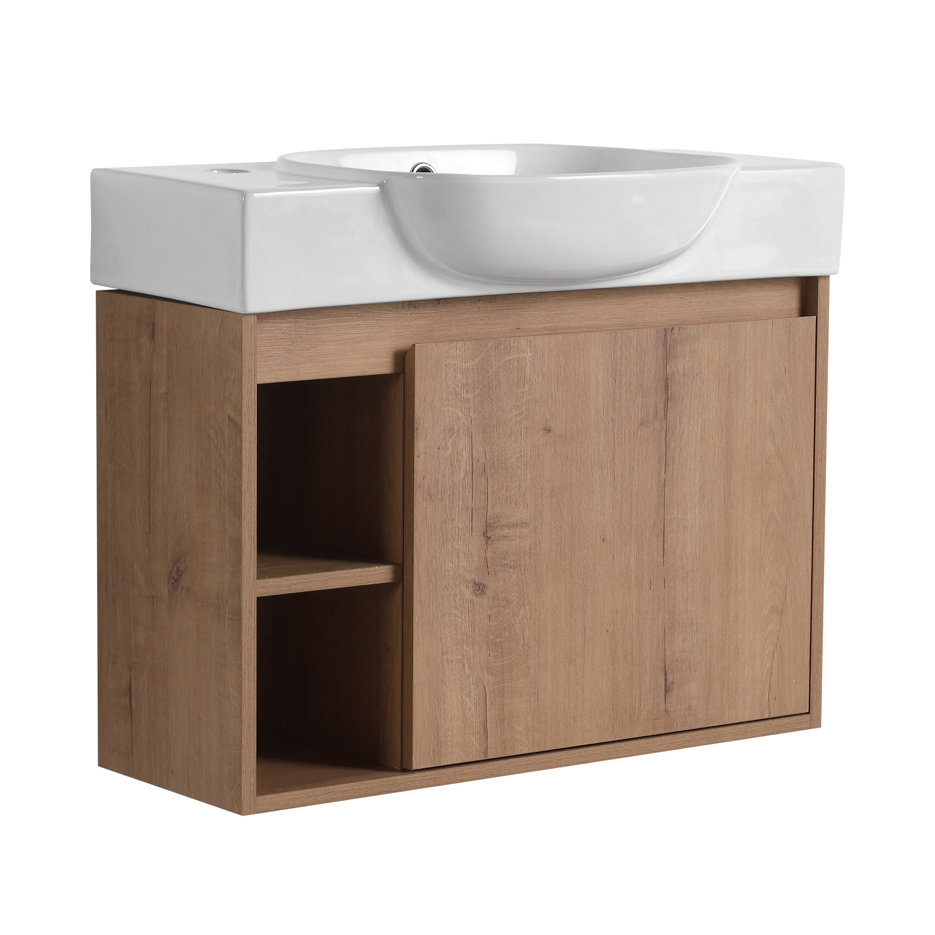 Iseryn FSDP310752 25.7-in Imitative Oak Single Sink Floating Bathroom Vanity with White Ceramic Top