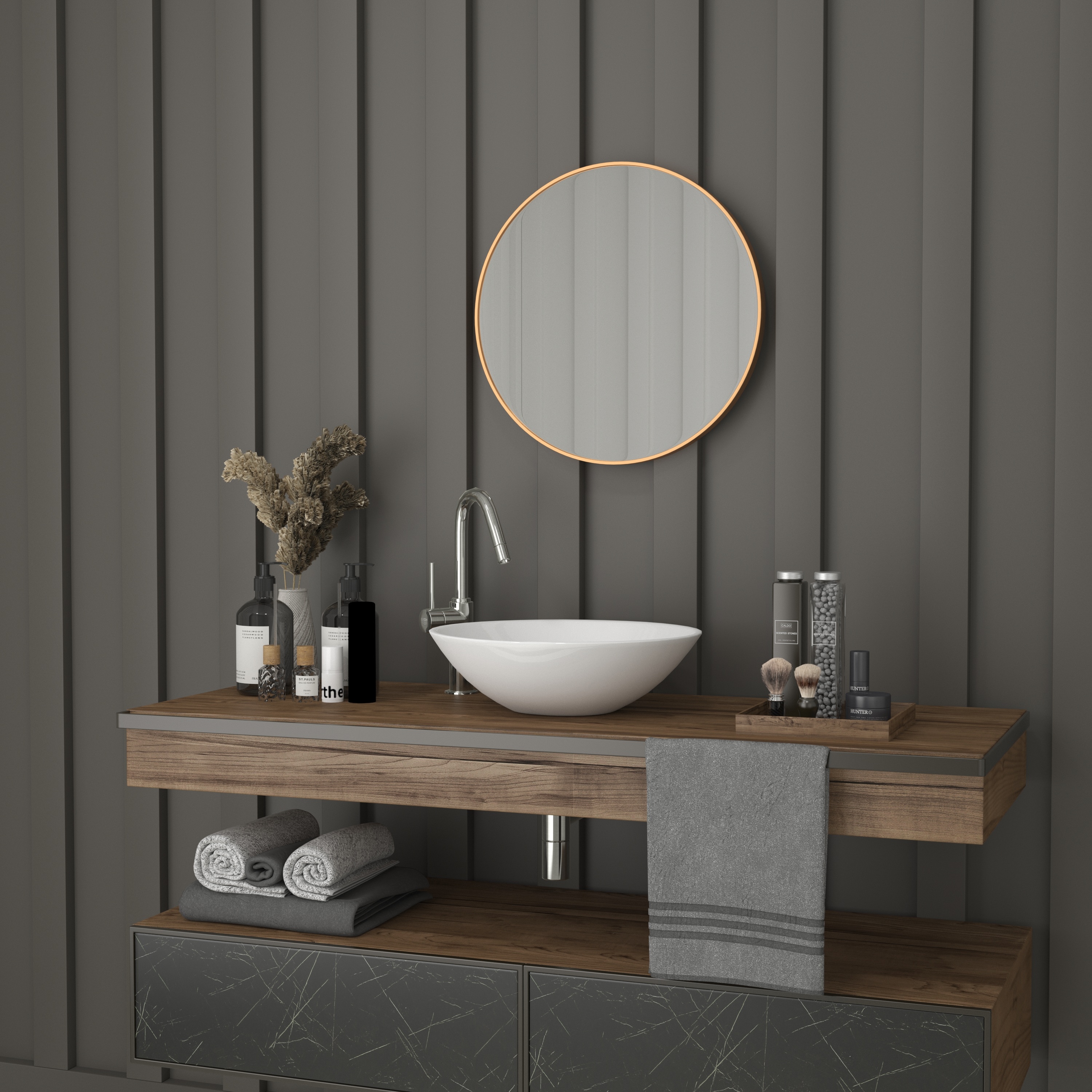 Merrick Lane Monaco 20-in Round Accent Mirror Round Gold Metal Framed Wall Mount Mirror for Bathroom; Vanity; Entryway; Dining Room; and Living Room
