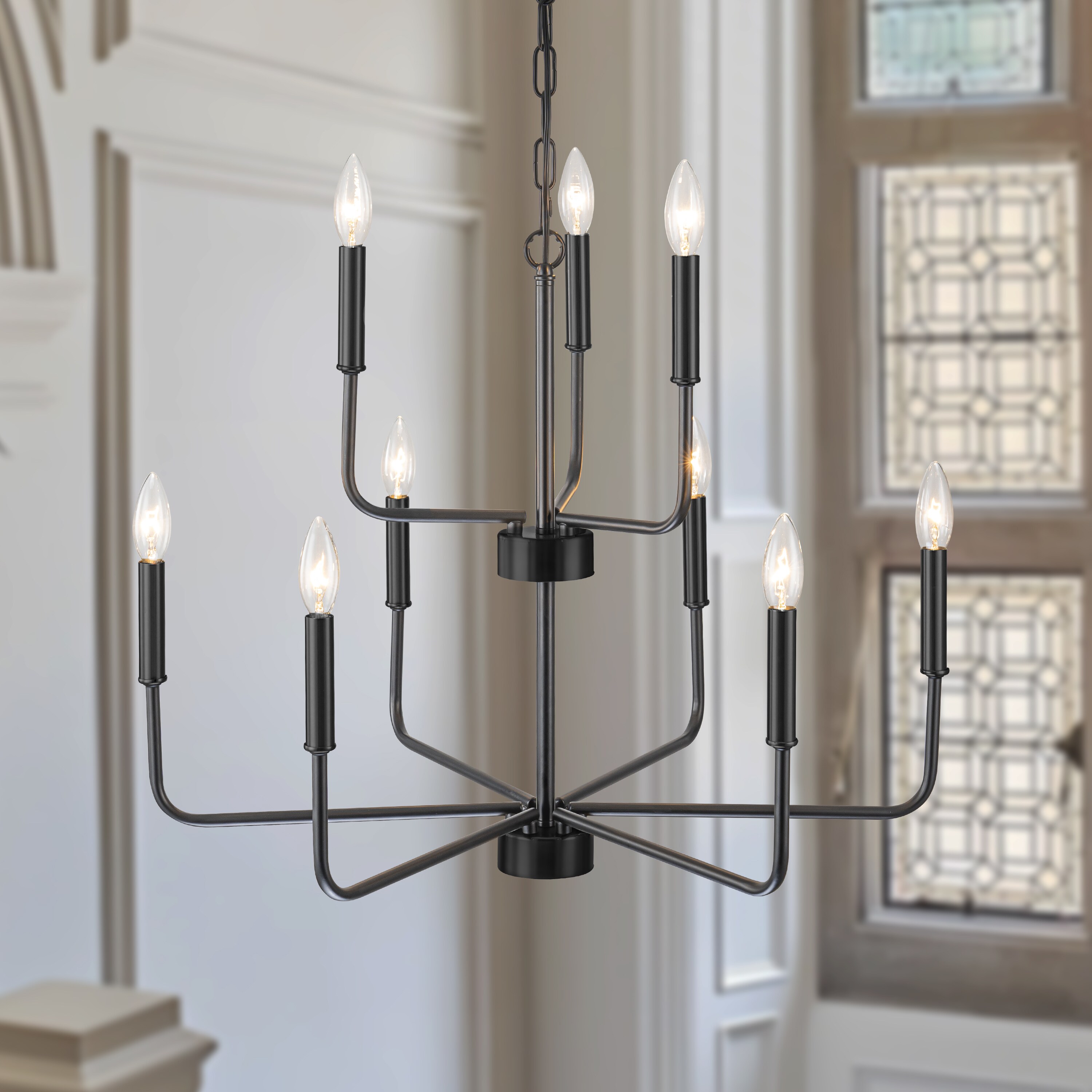 GoYeel 9 -Light Matte Black Bare bulb Metal Chandelier