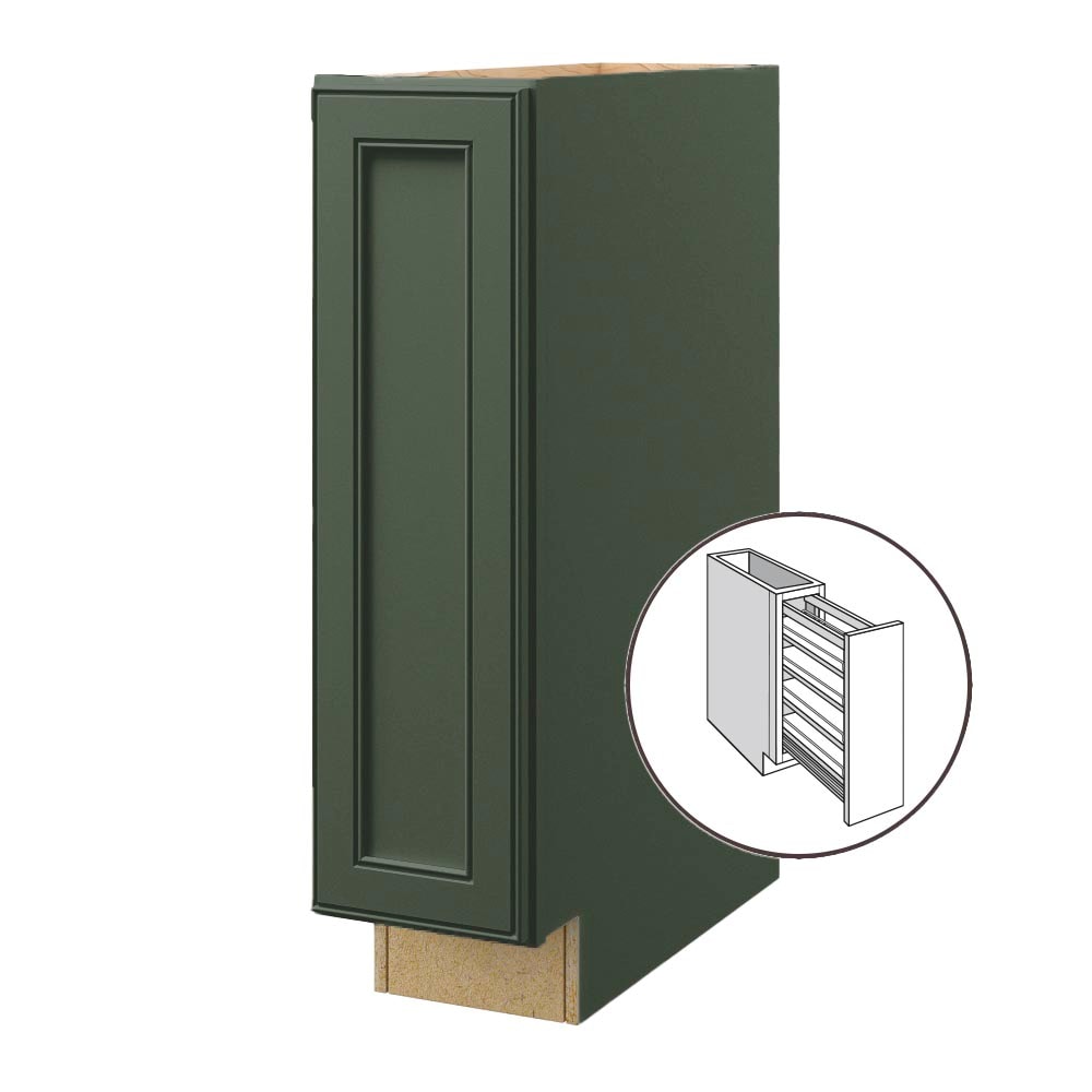 allen + roth 57766HR Heathrow 9-in W x 34.5-in H x 24-in D Sage Pull-out cabinet Base Fully assembled Cabinet (Recessed Panel Square)