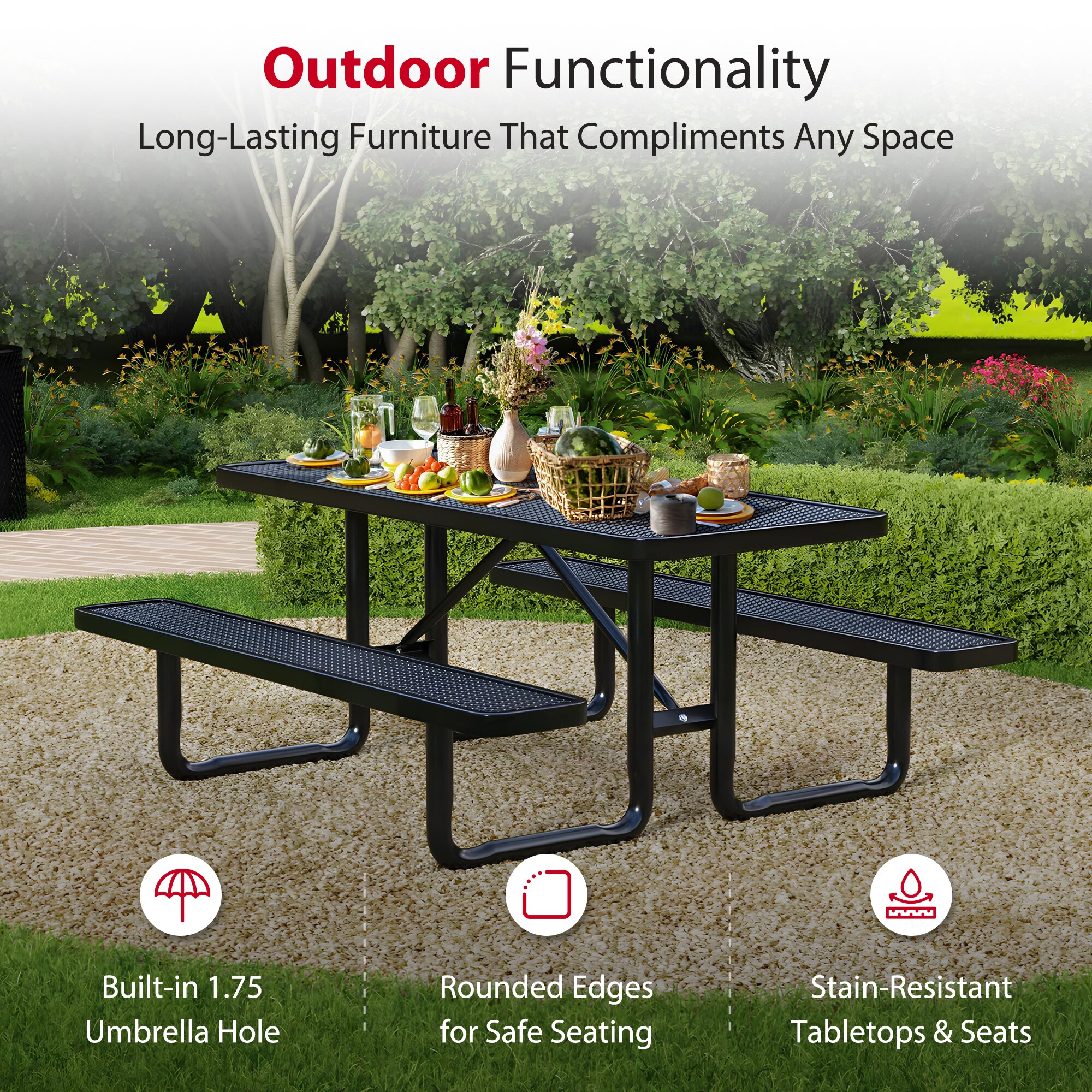 LeisureCraft T6XPP-BLACK Picnic-Tables - View #4