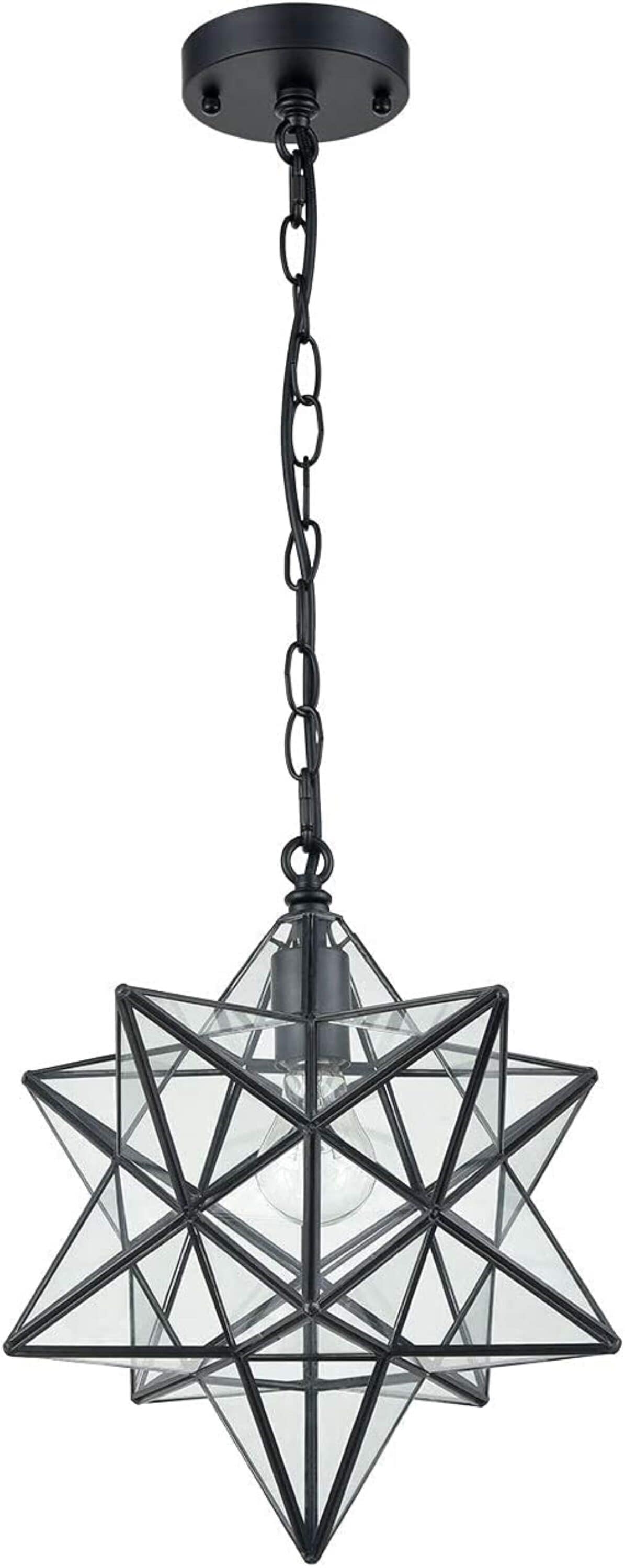 14'' Black Geometric Moravian Star Pendant Light with Clear Glass Shade