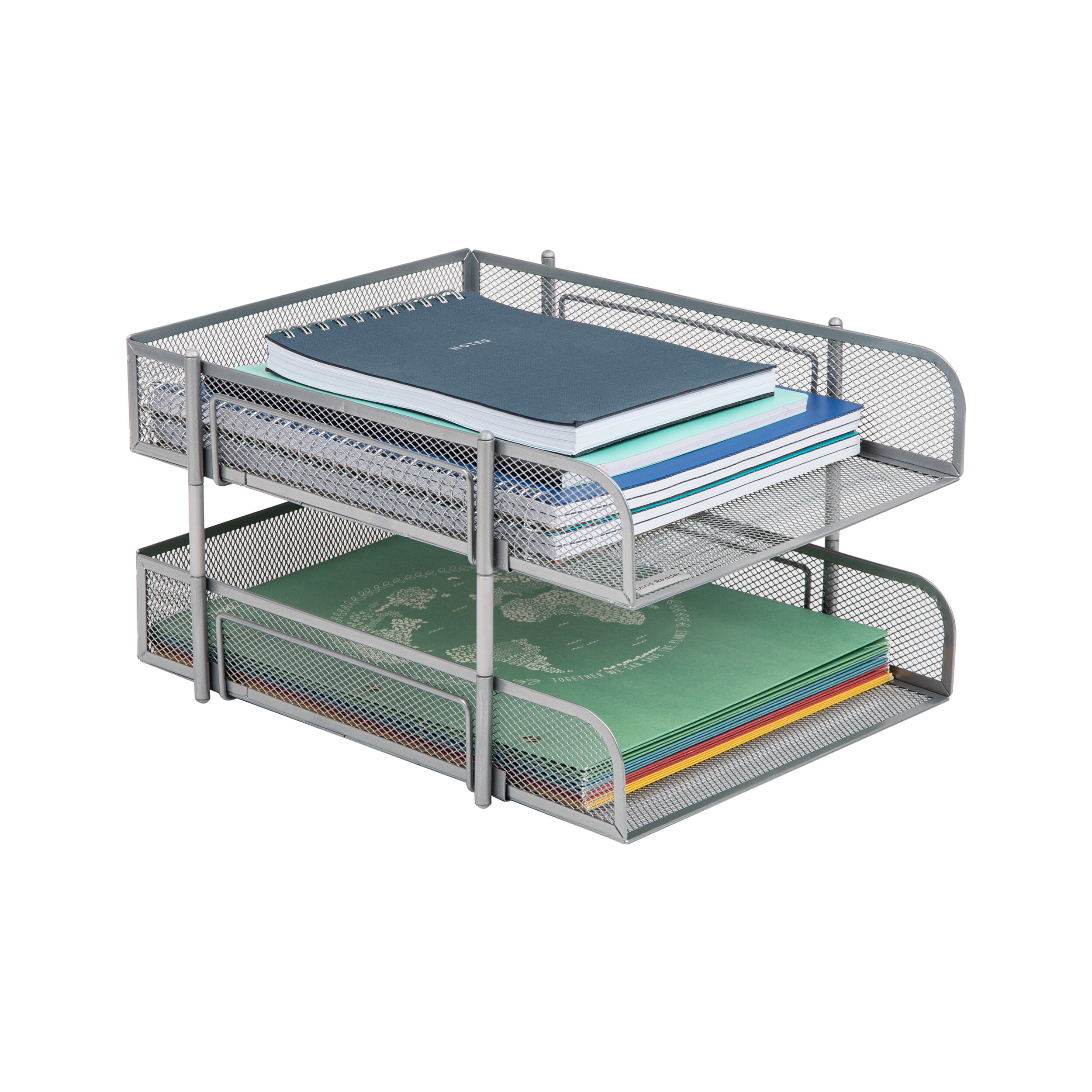 Mind Reader CSTACK2-SIL Metal 2 Compartment Letter Tray, Pack of 1, Silver