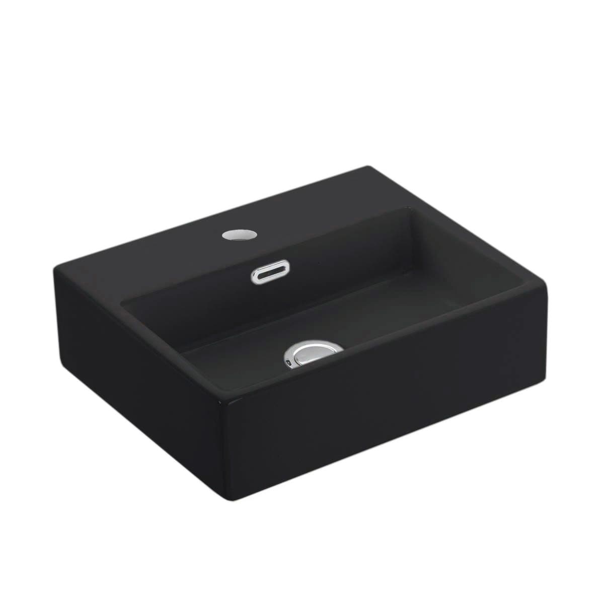 WS Bath Collections QUATTRO 40.01 BM Quattro Ceramic Wall-mount Rectangular Modern Matte Black Bathroom Sink ( 16.9-Inches x 14.4-Inches )